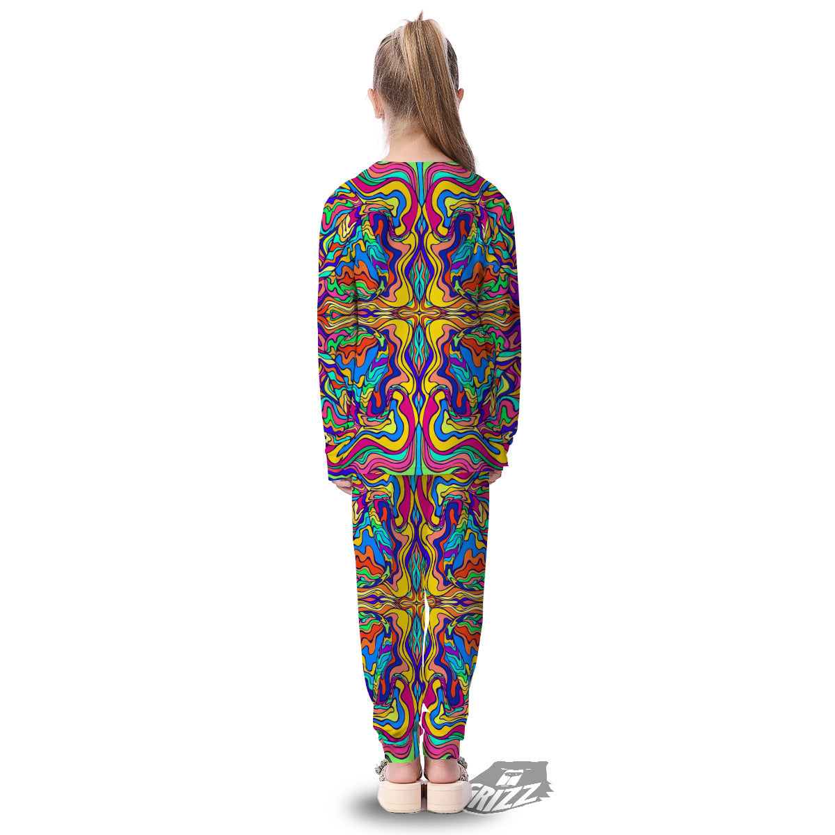 Psychedelic Colorful Fractal Mirror Print Kid's Pajamas-grizzshop
