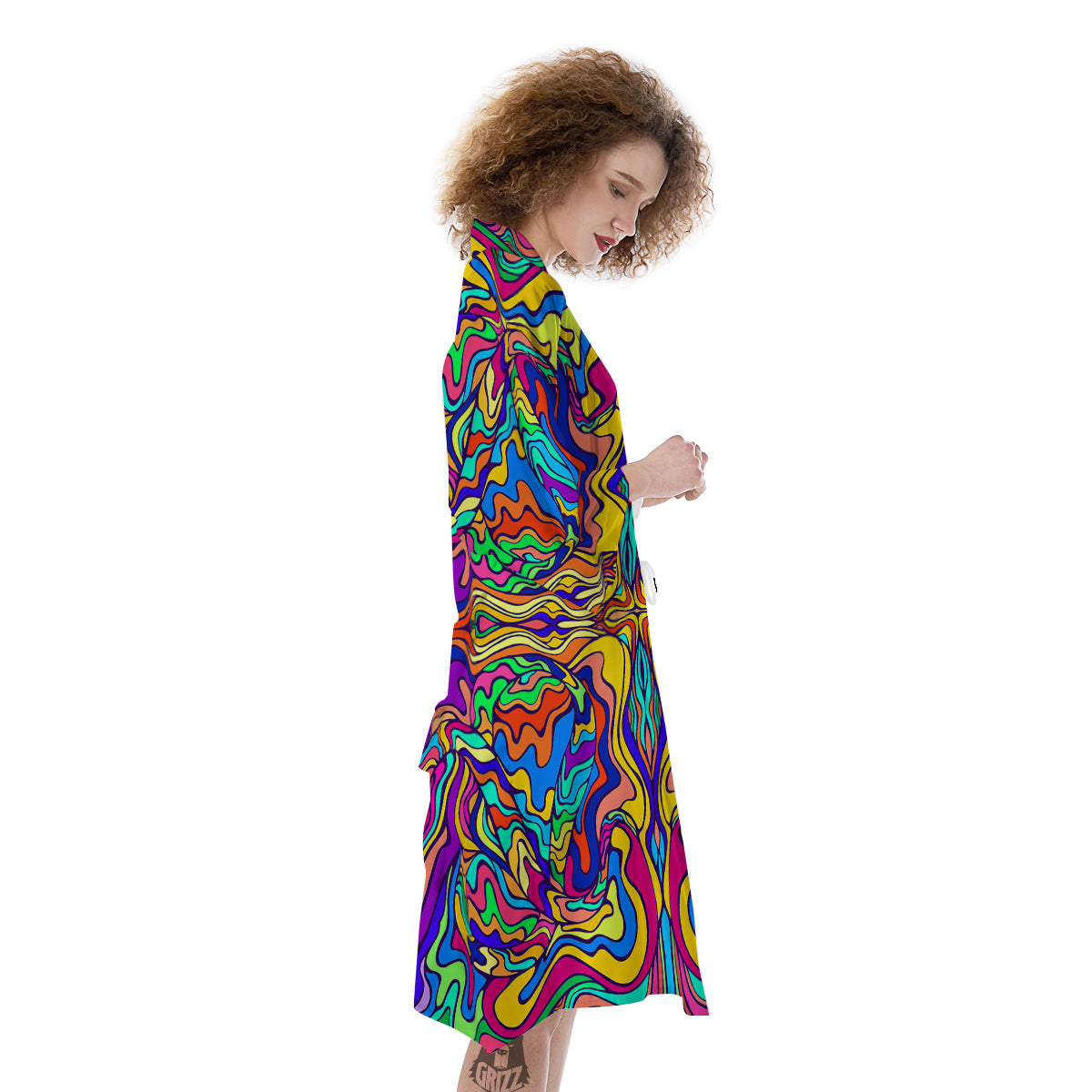 Psychedelic Colorful Fractal Mirror Print Kimono-grizzshop