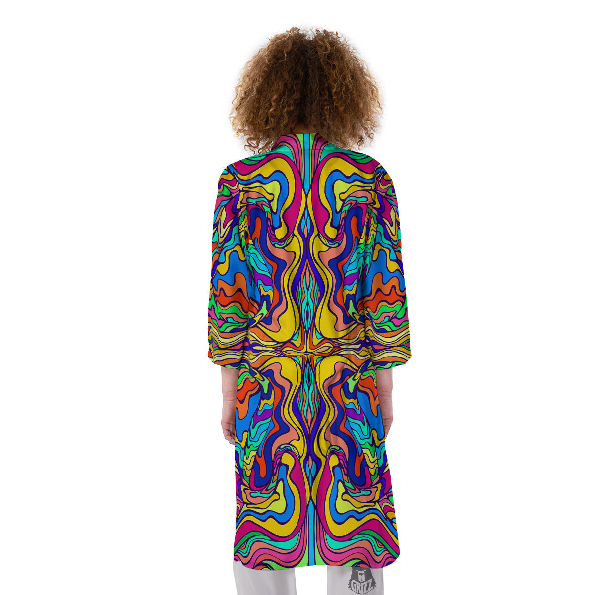 Psychedelic Colorful Fractal Mirror Print Kimono-grizzshop