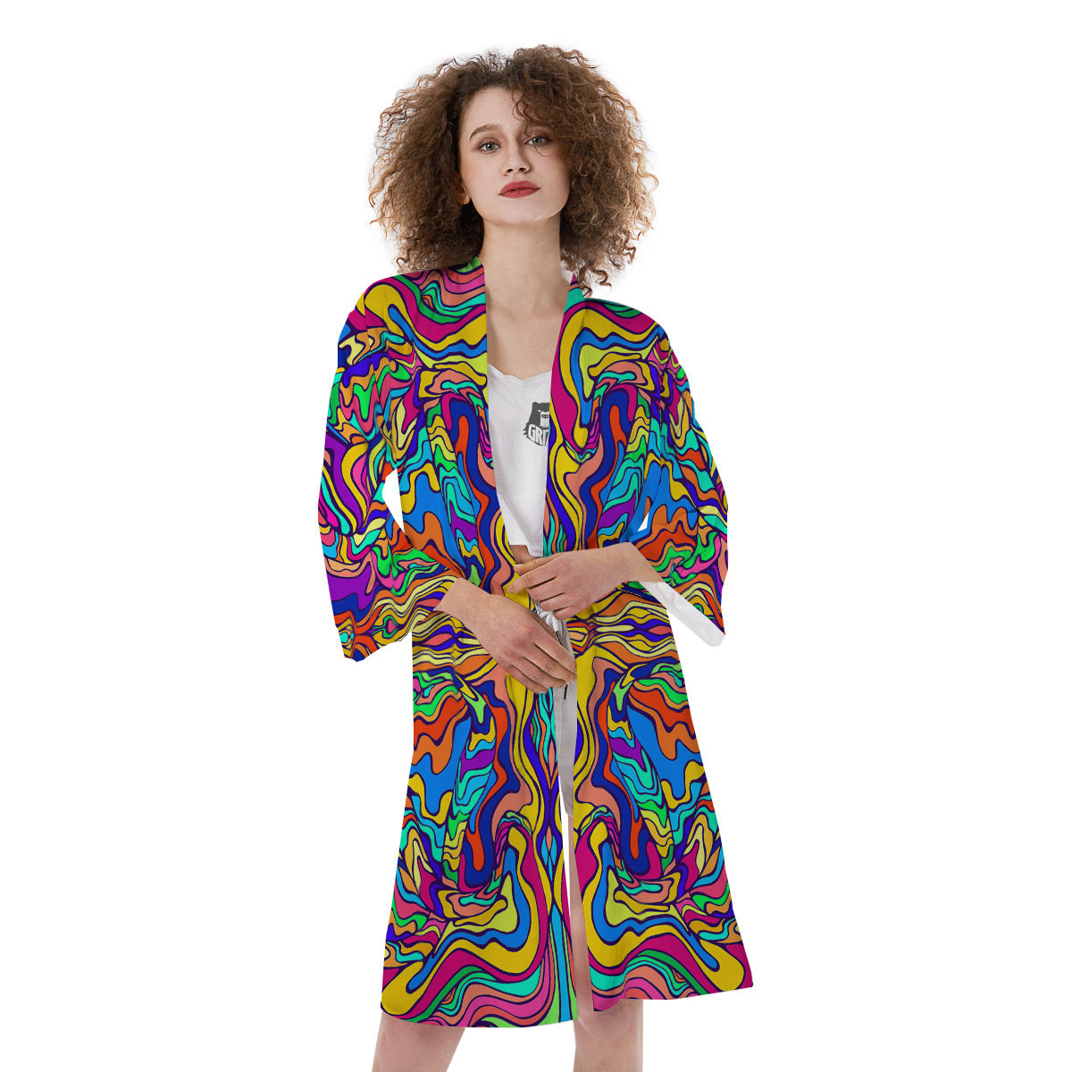 Psychedelic Colorful Fractal Mirror Print Kimono-grizzshop