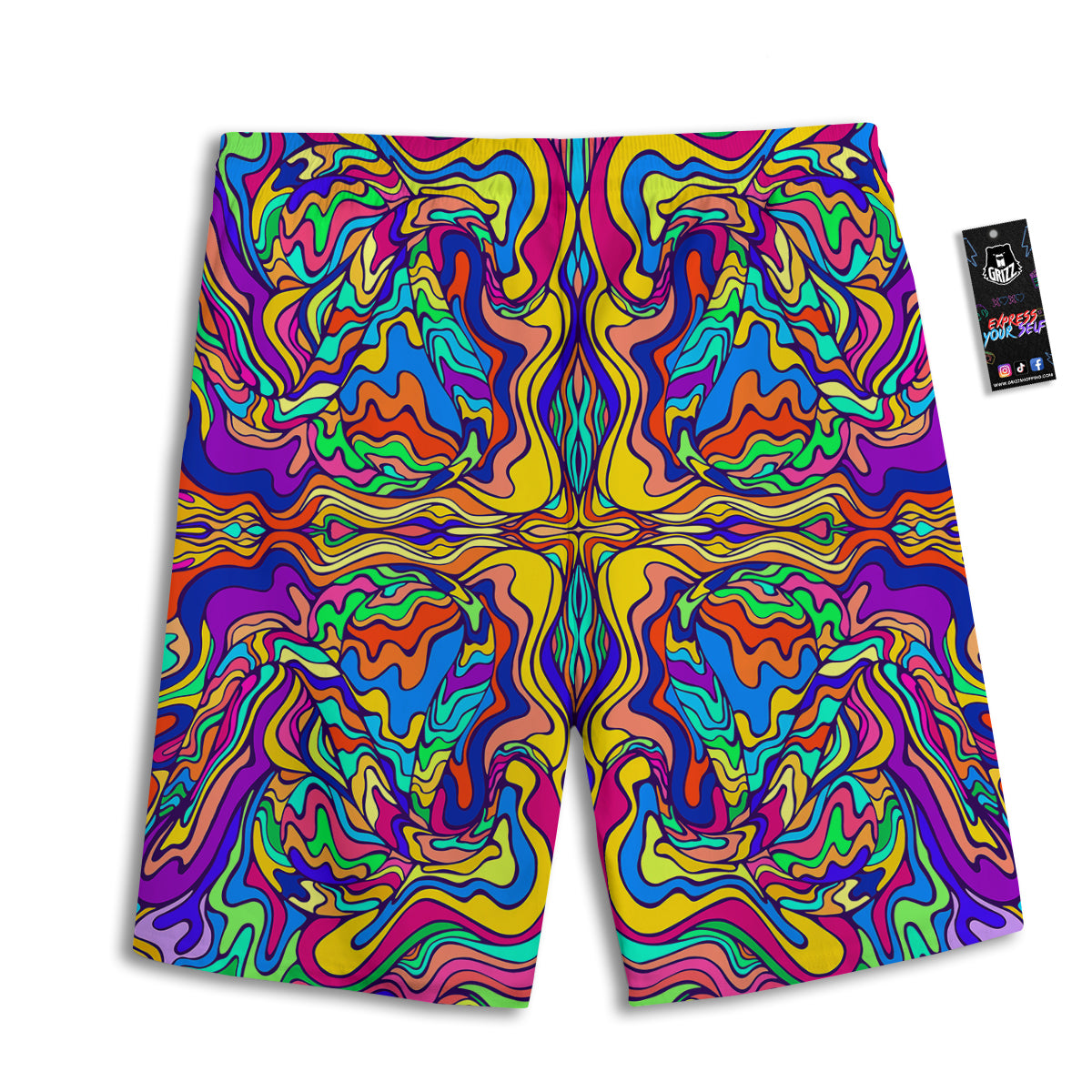 Psychedelic Colorful Fractal Mirror Print Men's Athletic Shorts