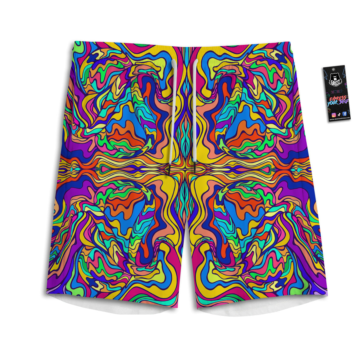 Psychedelic Colorful Fractal Mirror Print Men's Athletic Shorts