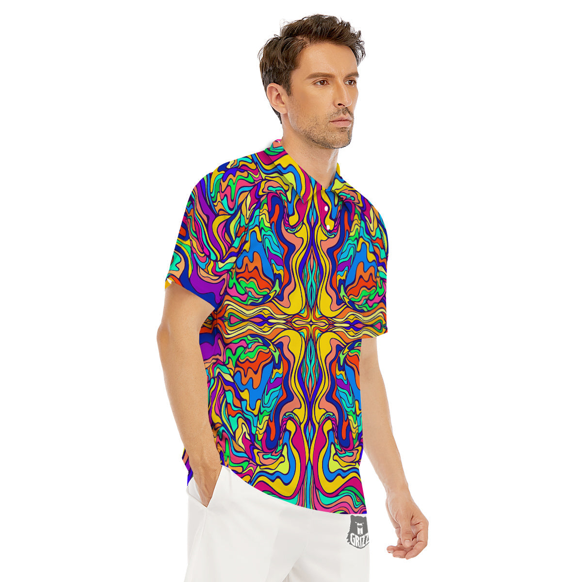 Psychedelic Colorful Fractal Mirror Print Men's Golf Shirts-grizzshop