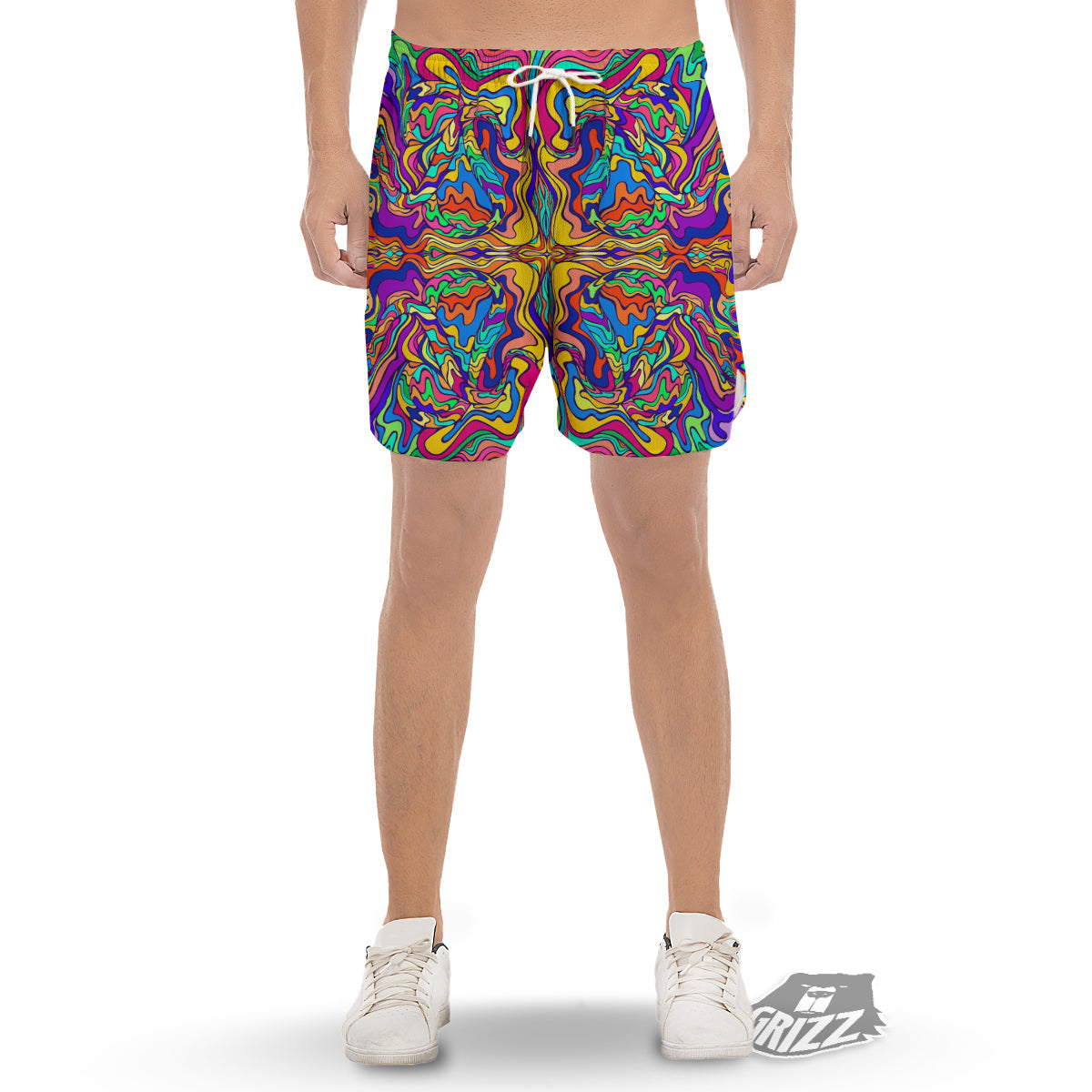 Psychedelic Colorful Fractal Mirror Print Men's Gym Shorts-grizzshop