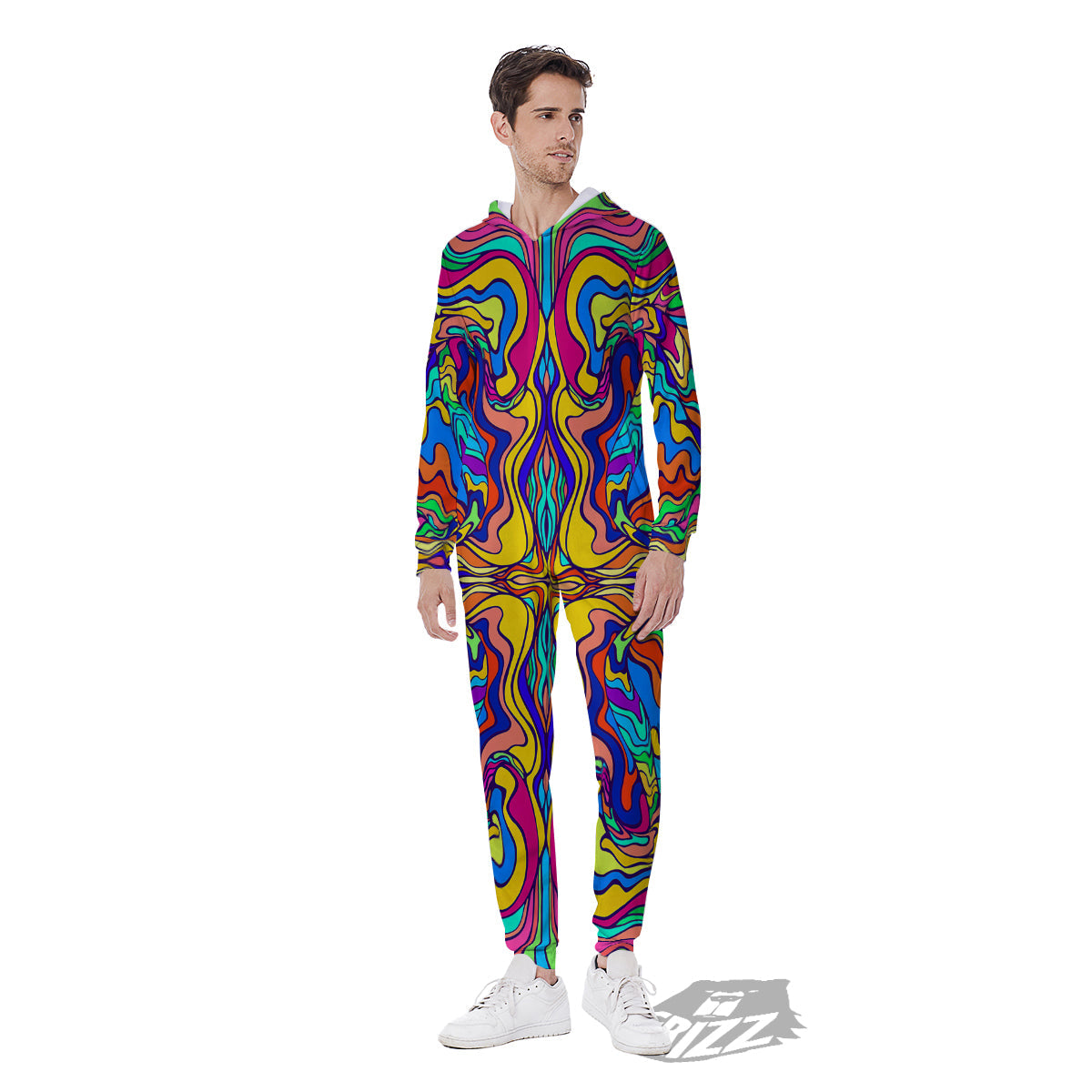 Psychedelic Colorful Fractal Mirror Print Men's Jumpsuit-grizzshop