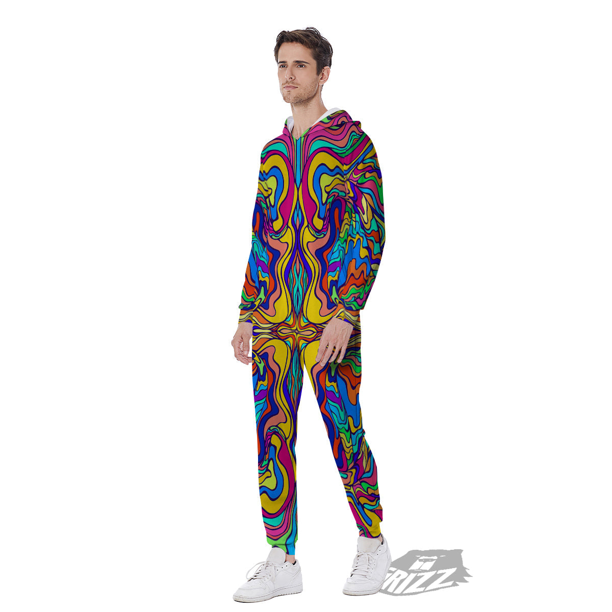 Psychedelic Colorful Fractal Mirror Print Men's Jumpsuit-grizzshop