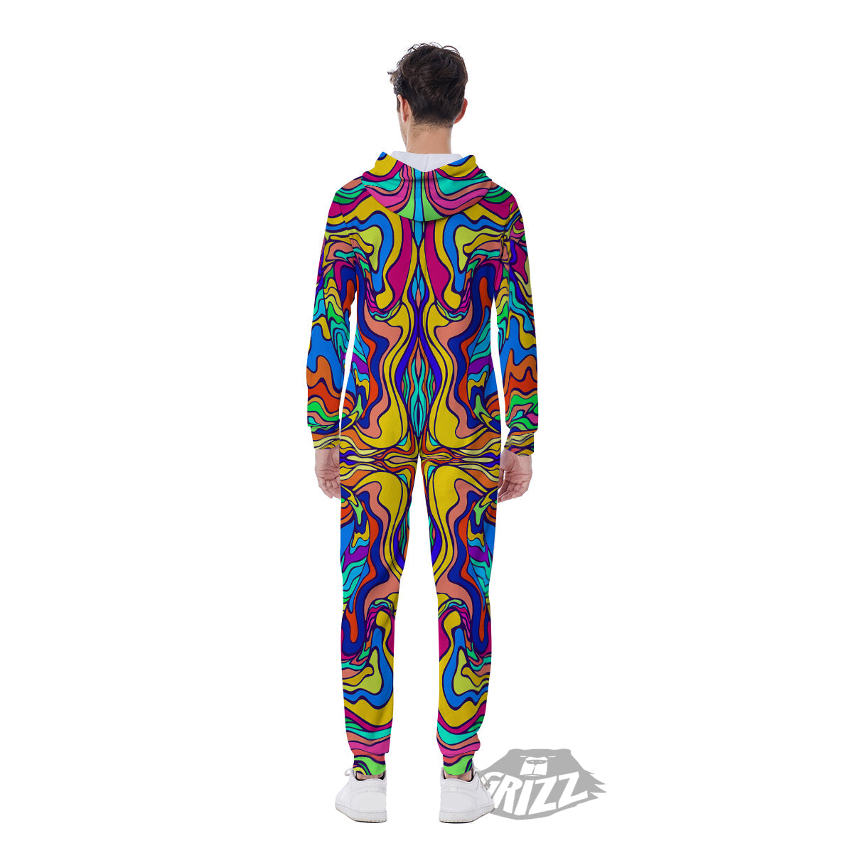 Psychedelic Colorful Fractal Mirror Print Men's Jumpsuit-grizzshop