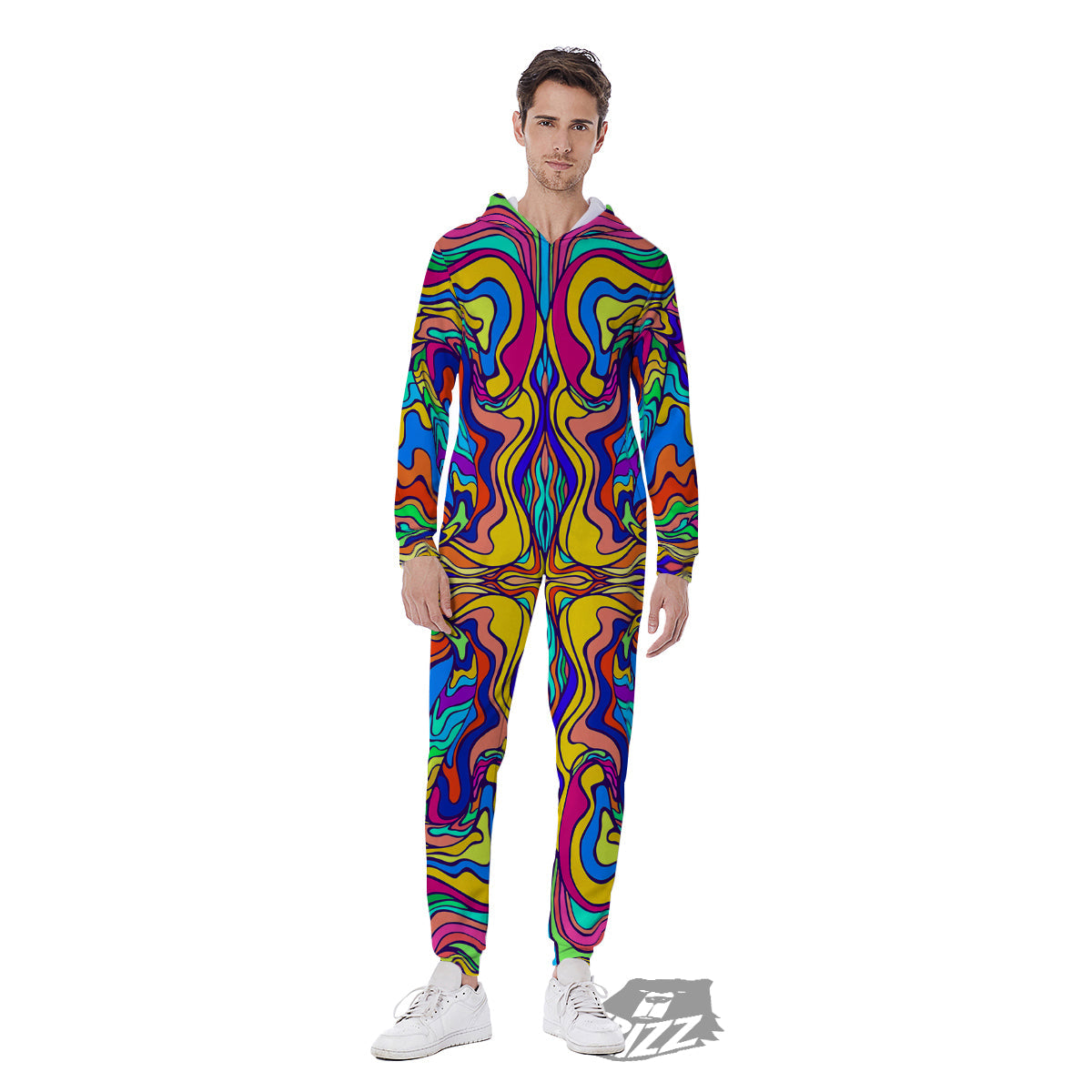 Psychedelic Colorful Fractal Mirror Print Men's Jumpsuit-grizzshop