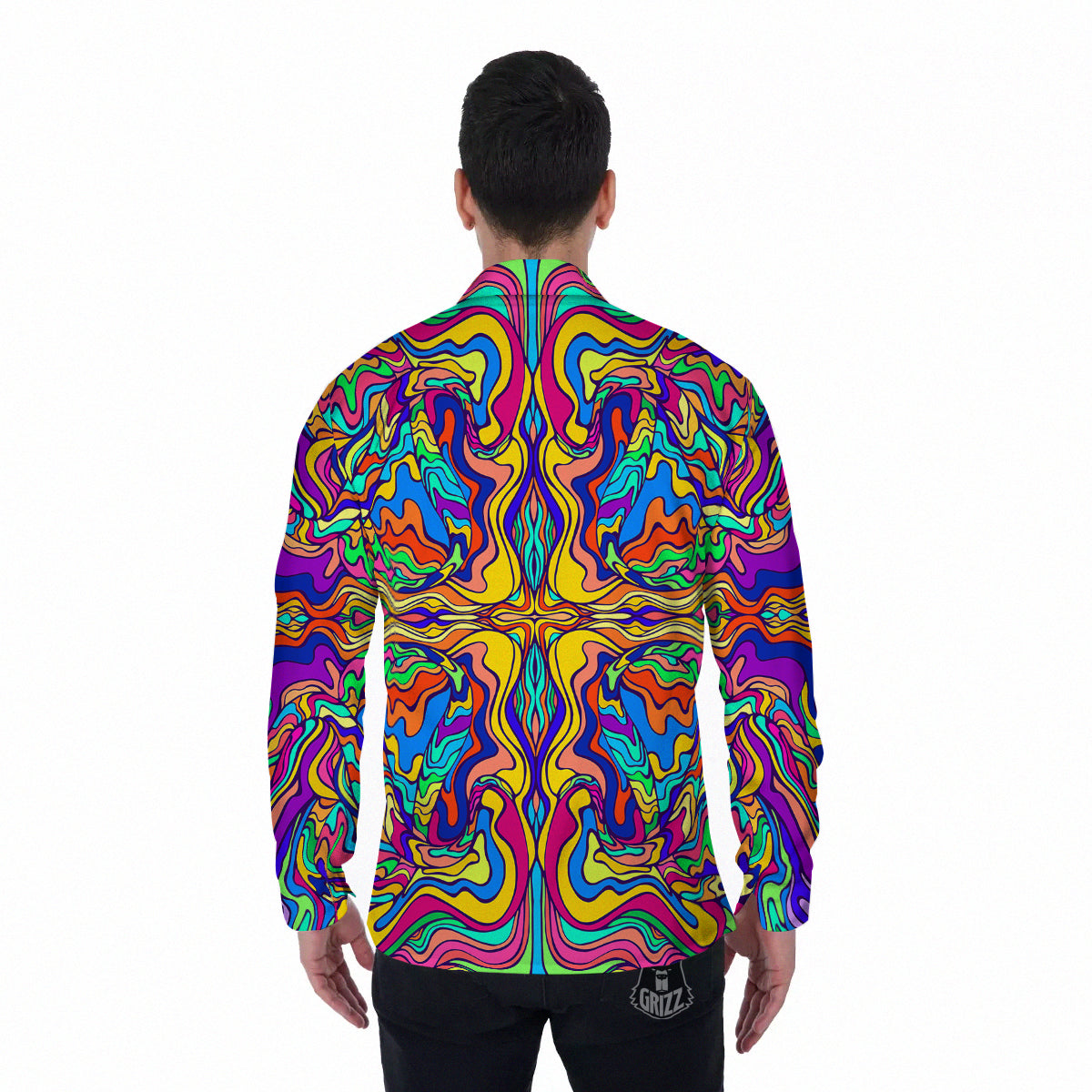 Psychedelic Colorful Fractal Mirror Print Men's Long Sleeve Shirts-grizzshop