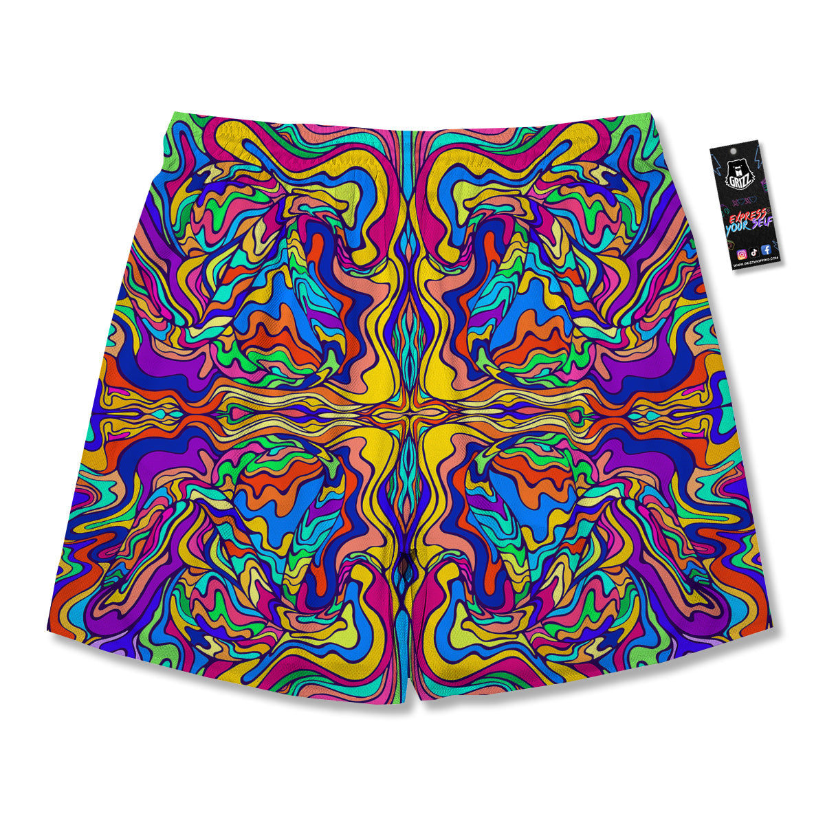 Psychedelic Colorful Fractal Mirror Print Men's Running Shorts-grizzshop