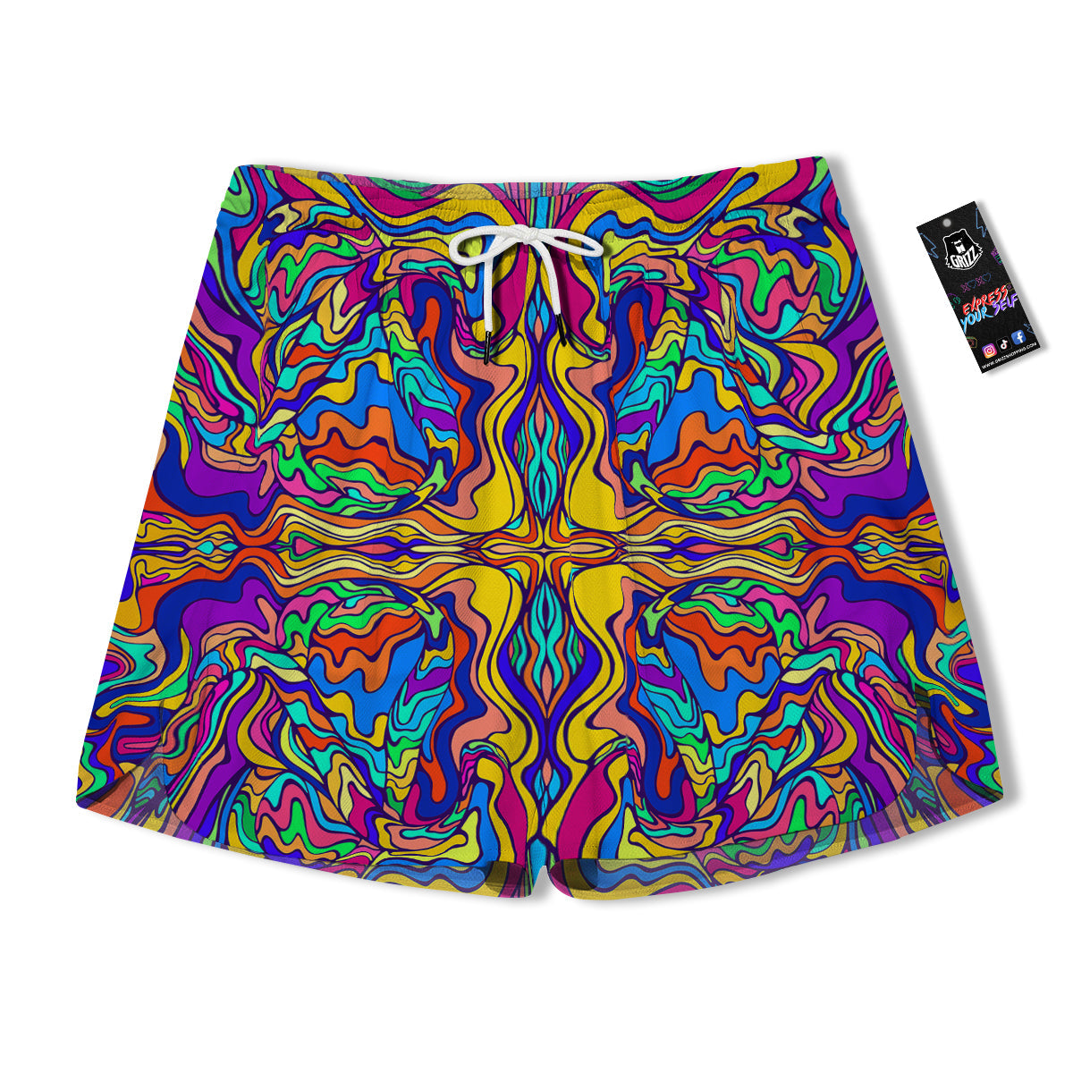 Psychedelic Colorful Fractal Mirror Print Men's Running Shorts-grizzshop