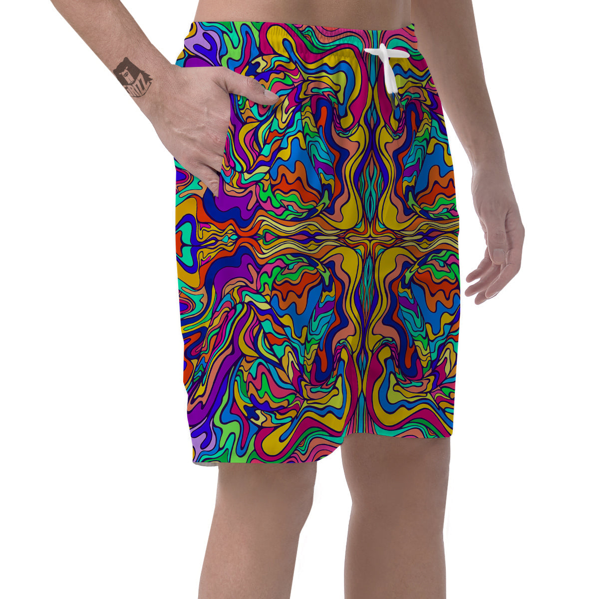 Psychedelic Colorful Fractal Mirror Print Men's Shorts-grizzshop