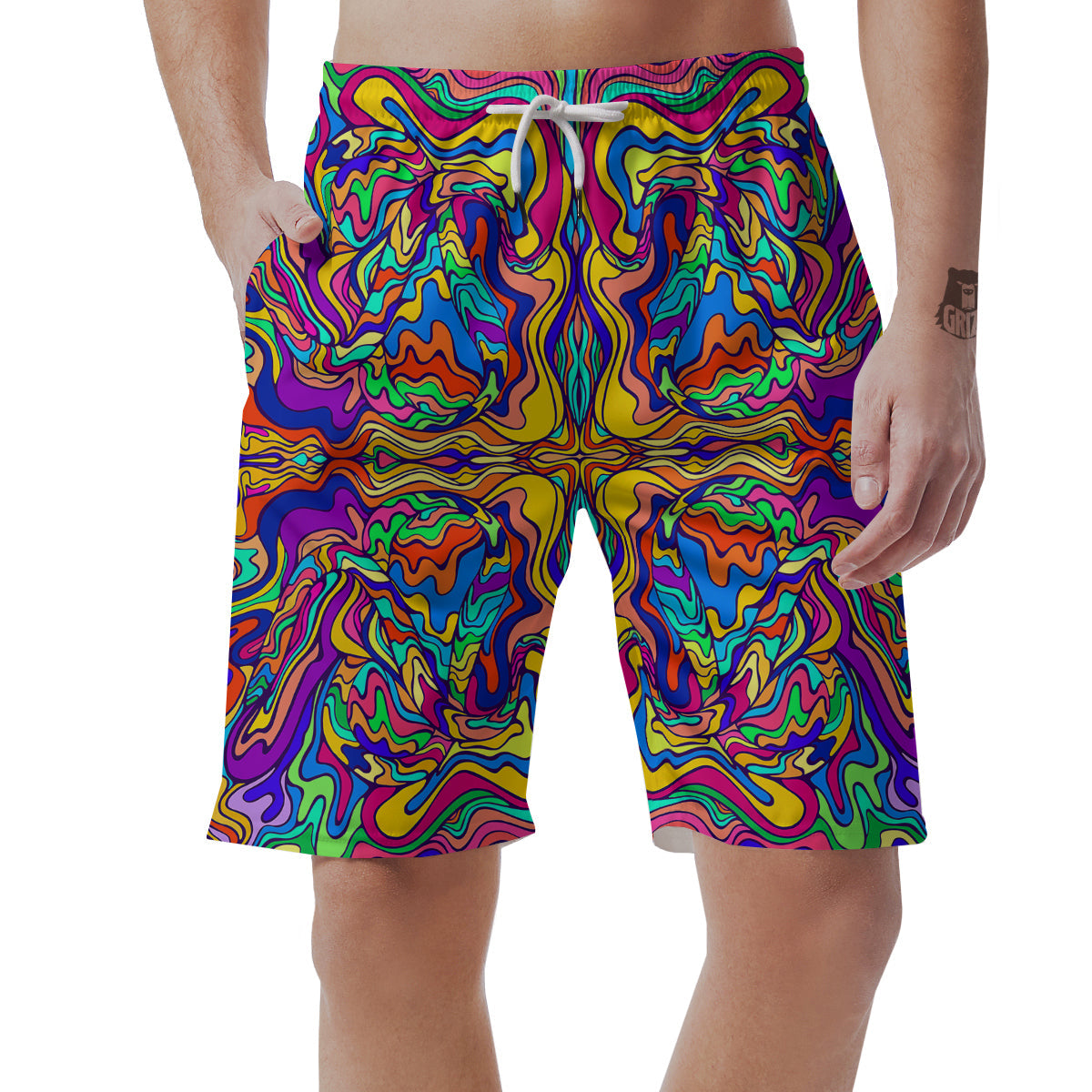 Psychedelic Colorful Fractal Mirror Print Men's Shorts-grizzshop