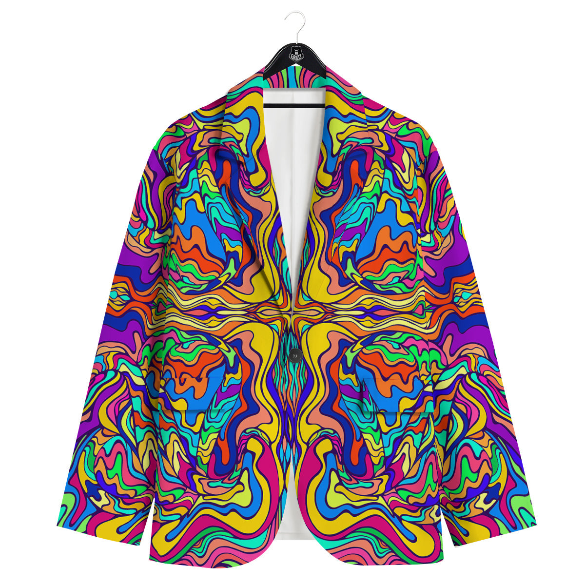 Psychedelic Colorful Fractal Mirror Print Men's Sport Coat-grizzshop