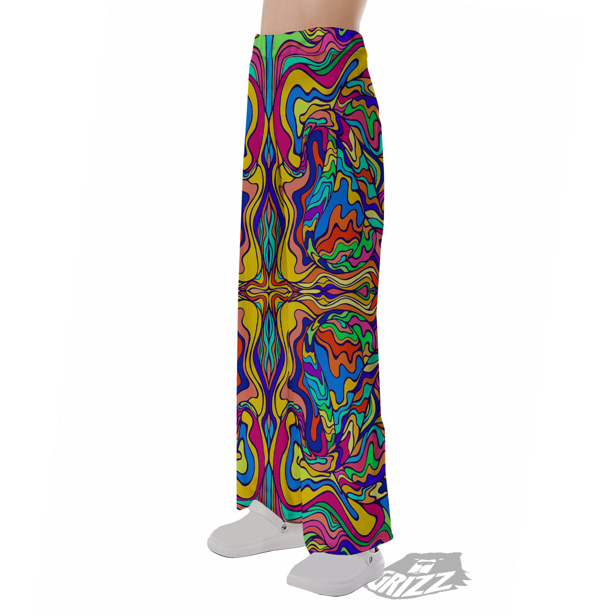 Psychedelic Colorful Fractal Mirror Print Pajama Pants-grizzshop