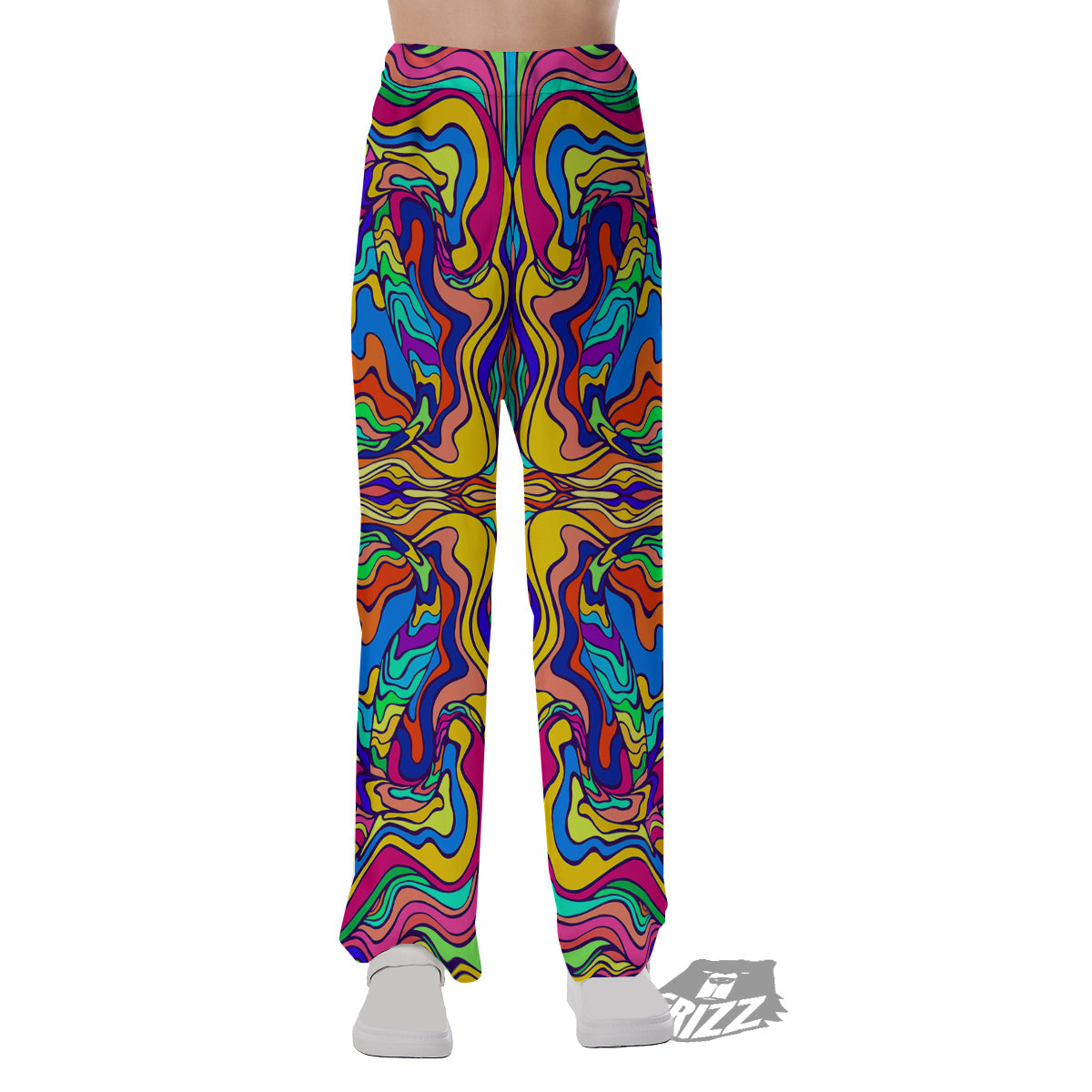 Psychedelic Colorful Fractal Mirror Print Pajama Pants-grizzshop