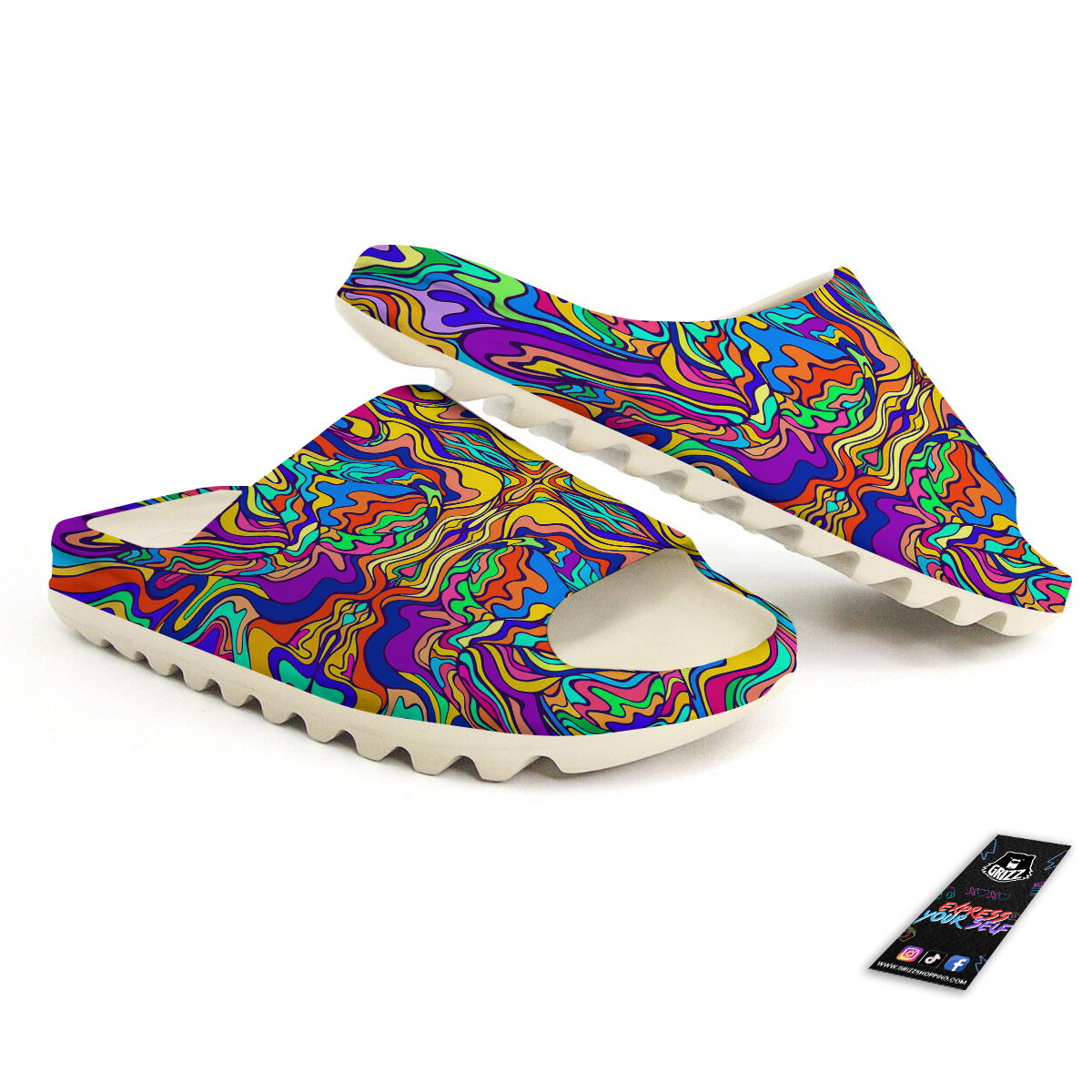 Psychedelic Colorful Fractal Mirror Print Sandals-grizzshop