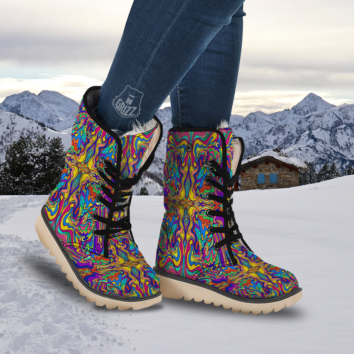 Psychedelic Colorful Fractal Mirror Print Snow Boots-grizzshop