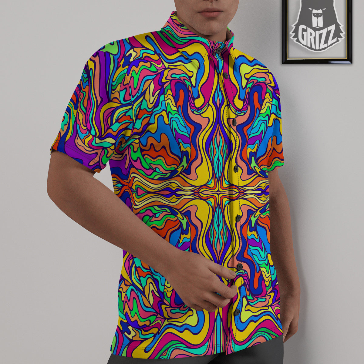 Psychedelic Colorful Fractal Mirror Print Untucked Shirts-grizzshop