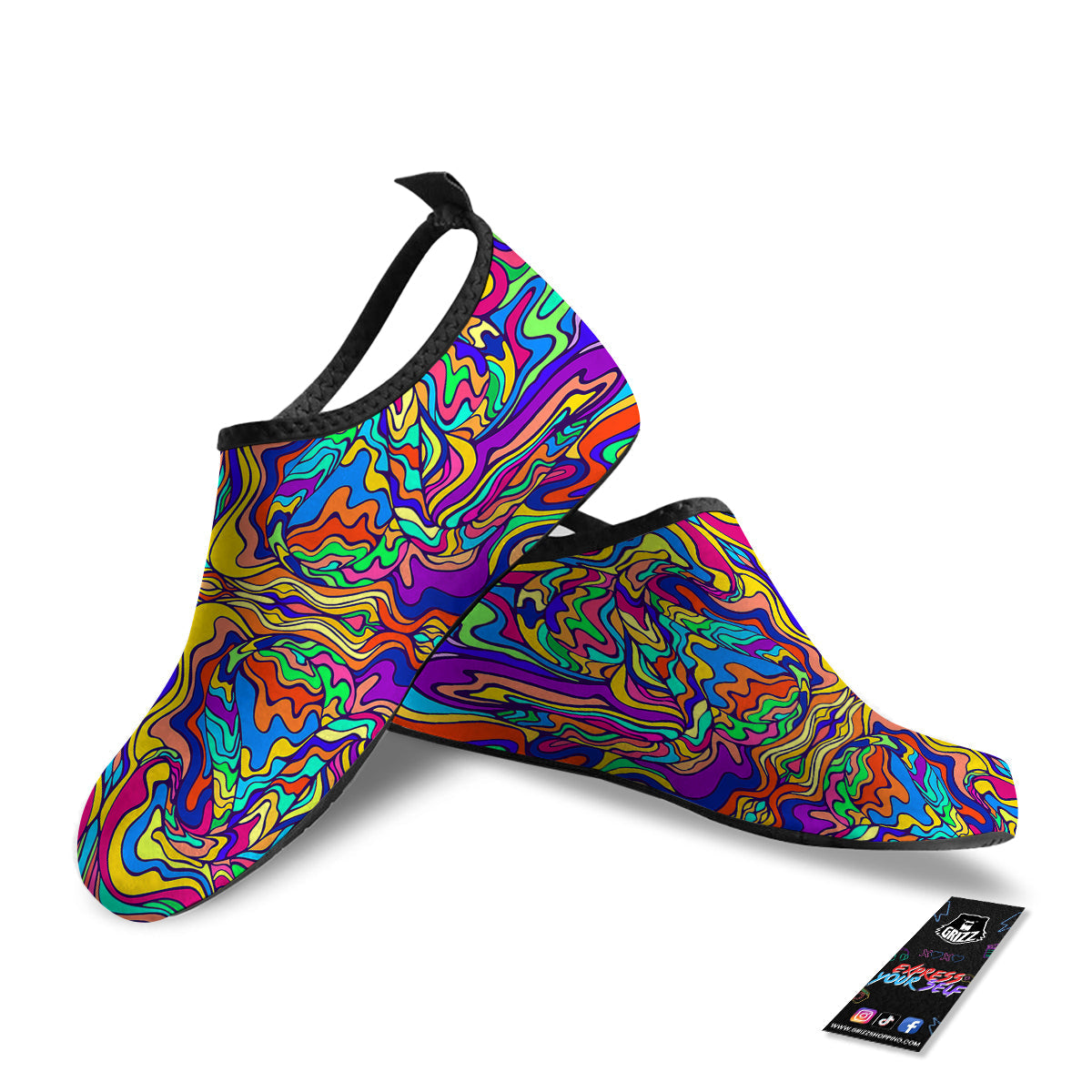 Psychedelic Colorful Fractal Mirror Print Water Shoes-grizzshop