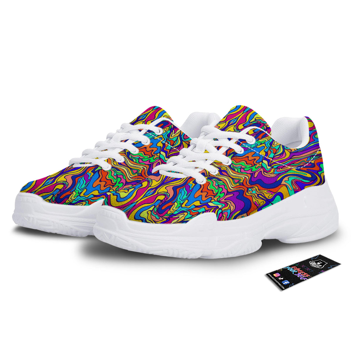 Psychedelic Colorful Fractal Mirror Print White Chunky Shoes-grizzshop