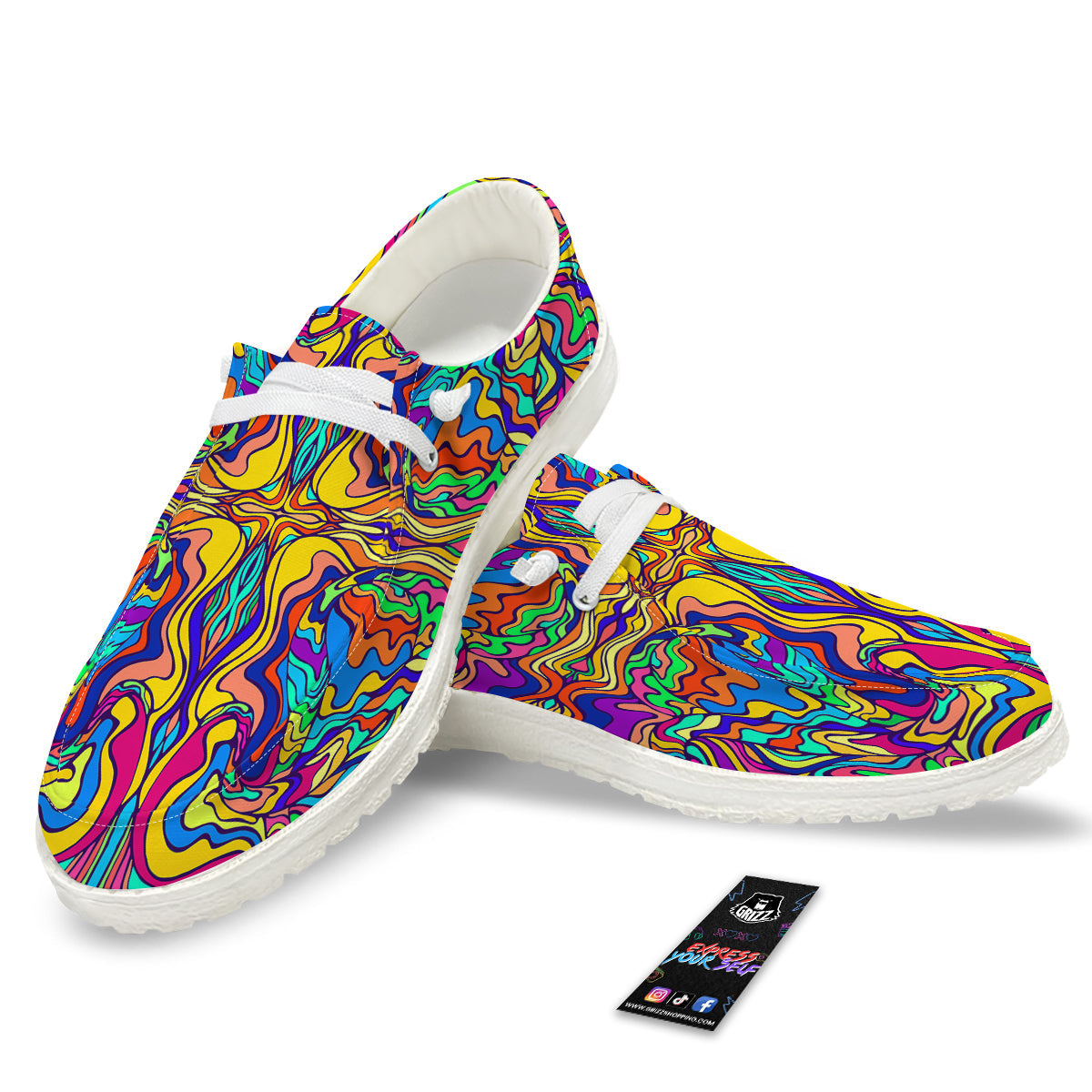 Psychedelic Colorful Fractal Mirror Print White Loafers-grizzshop