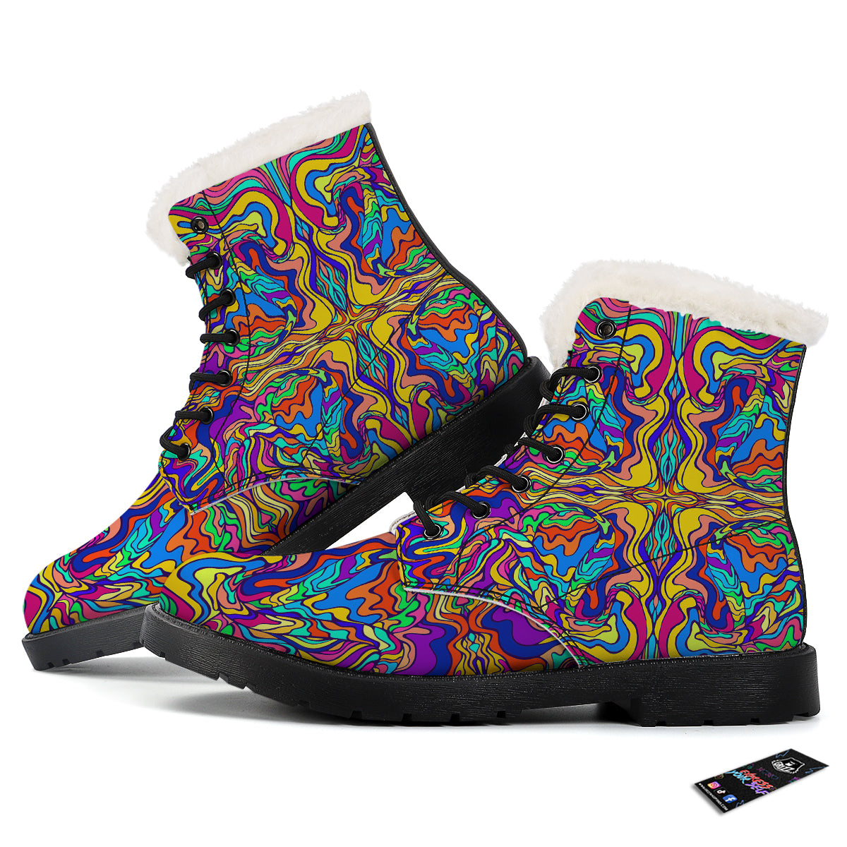 Psychedelic Colorful Fractal Mirror Print Winter Boots-grizzshop