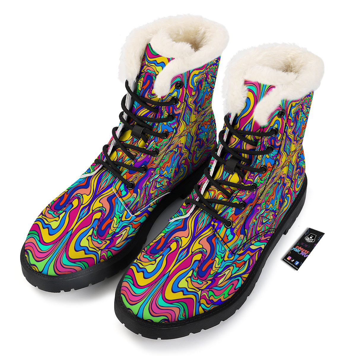 Psychedelic Colorful Fractal Mirror Print Winter Boots-grizzshop