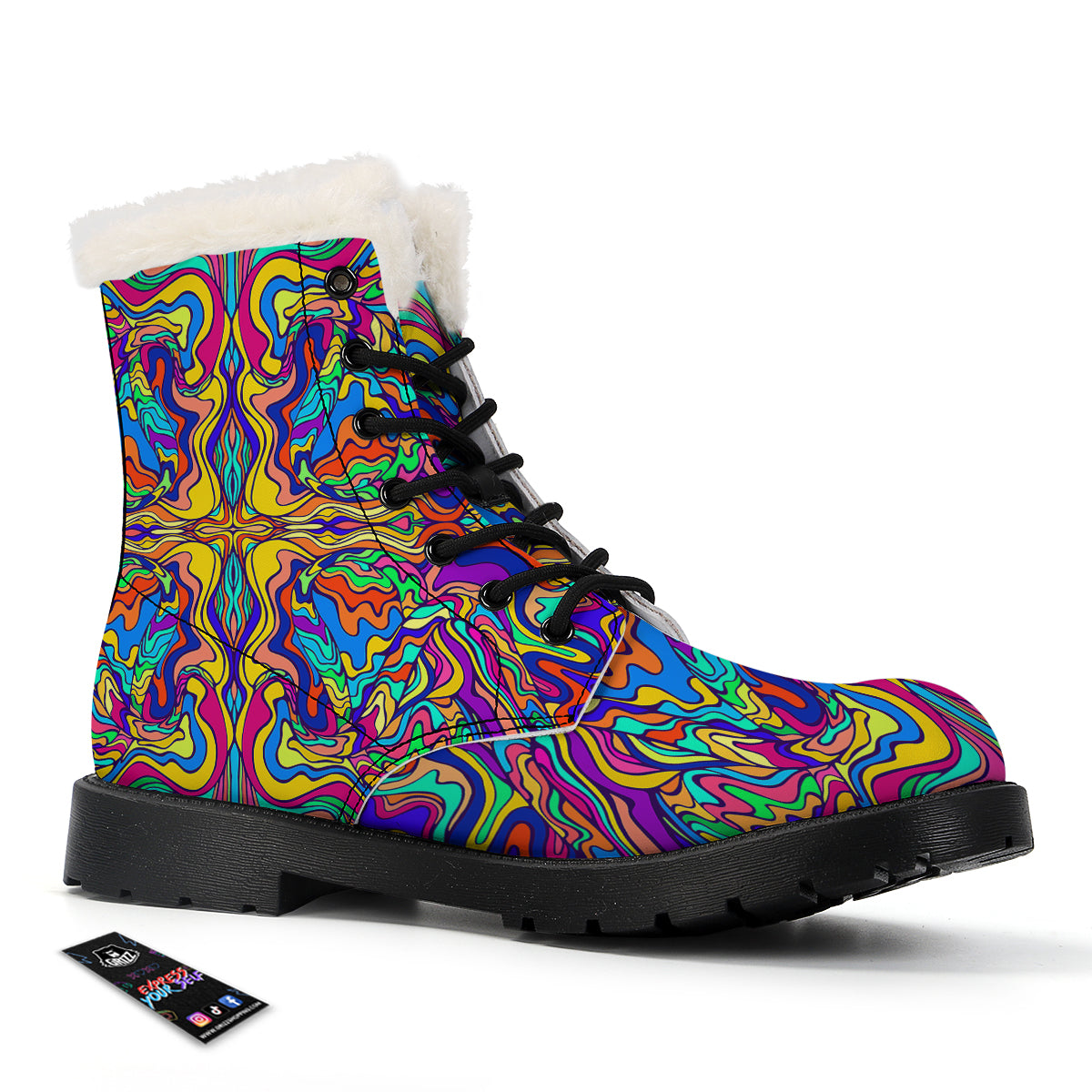 Psychedelic Colorful Fractal Mirror Print Winter Boots-grizzshop