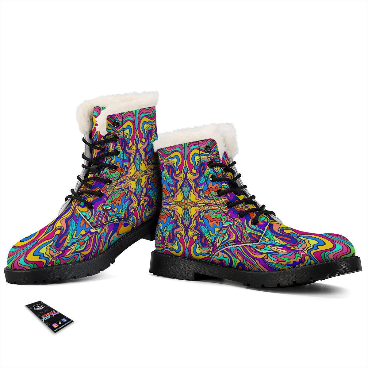 Psychedelic Colorful Fractal Mirror Print Winter Boots-grizzshop