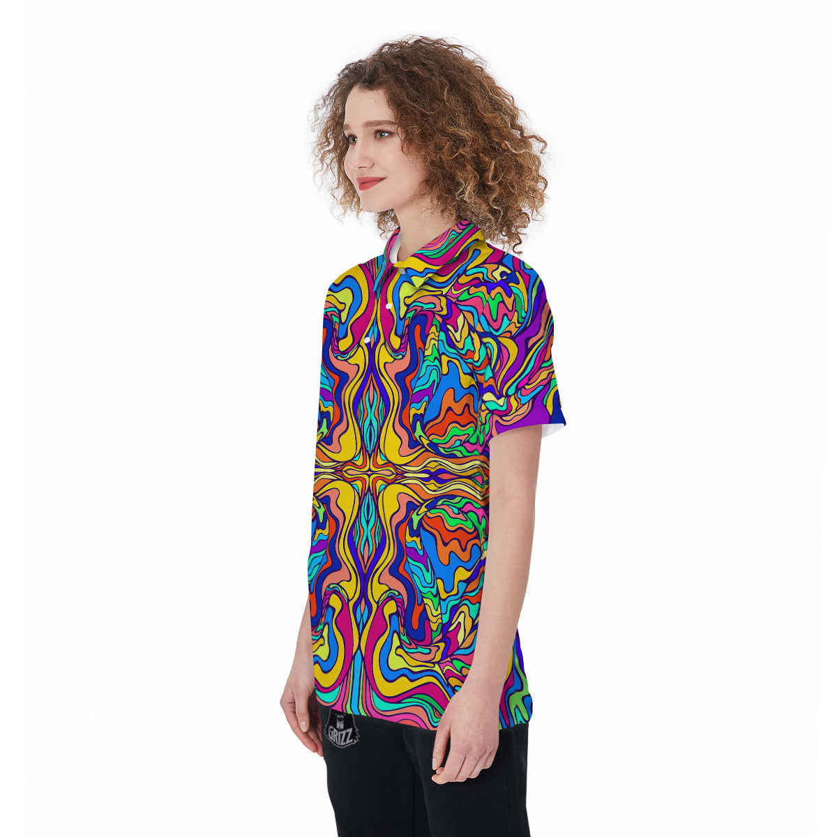 Psychedelic Colorful Fractal Mirror Print Women's Golf Shirts-grizzshop