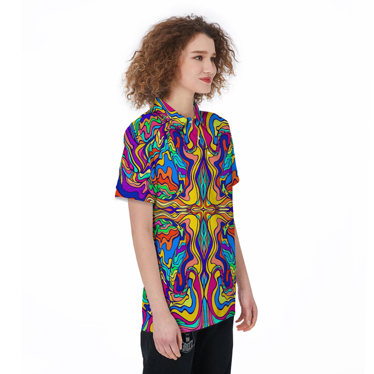 Psychedelic Colorful Fractal Mirror Print Women's Golf Shirts-grizzshop