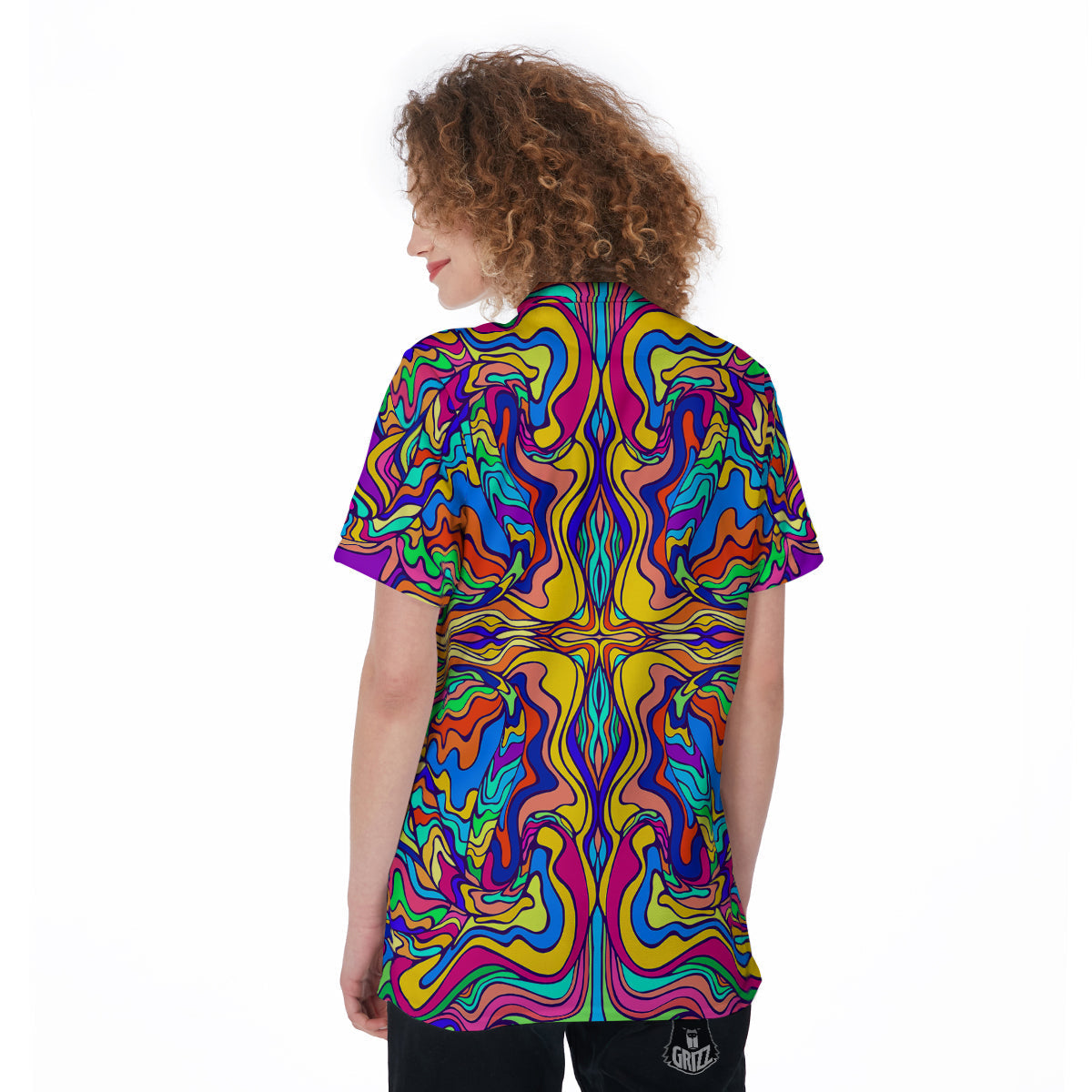 Psychedelic Colorful Fractal Mirror Print Women's Golf Shirts-grizzshop