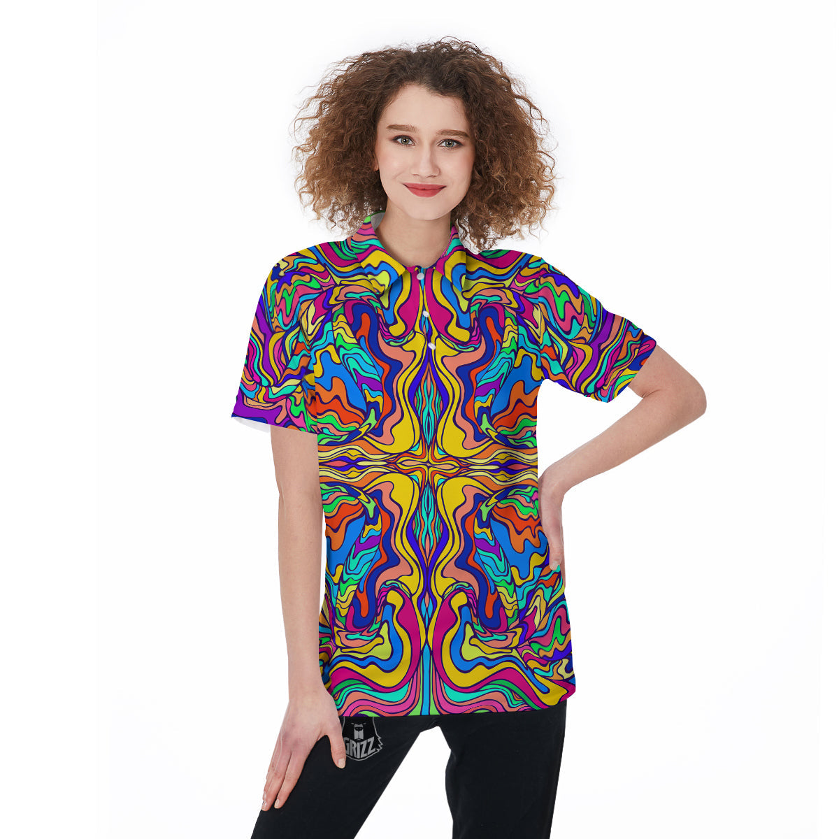 Psychedelic Colorful Fractal Mirror Print Women's Golf Shirts-grizzshop