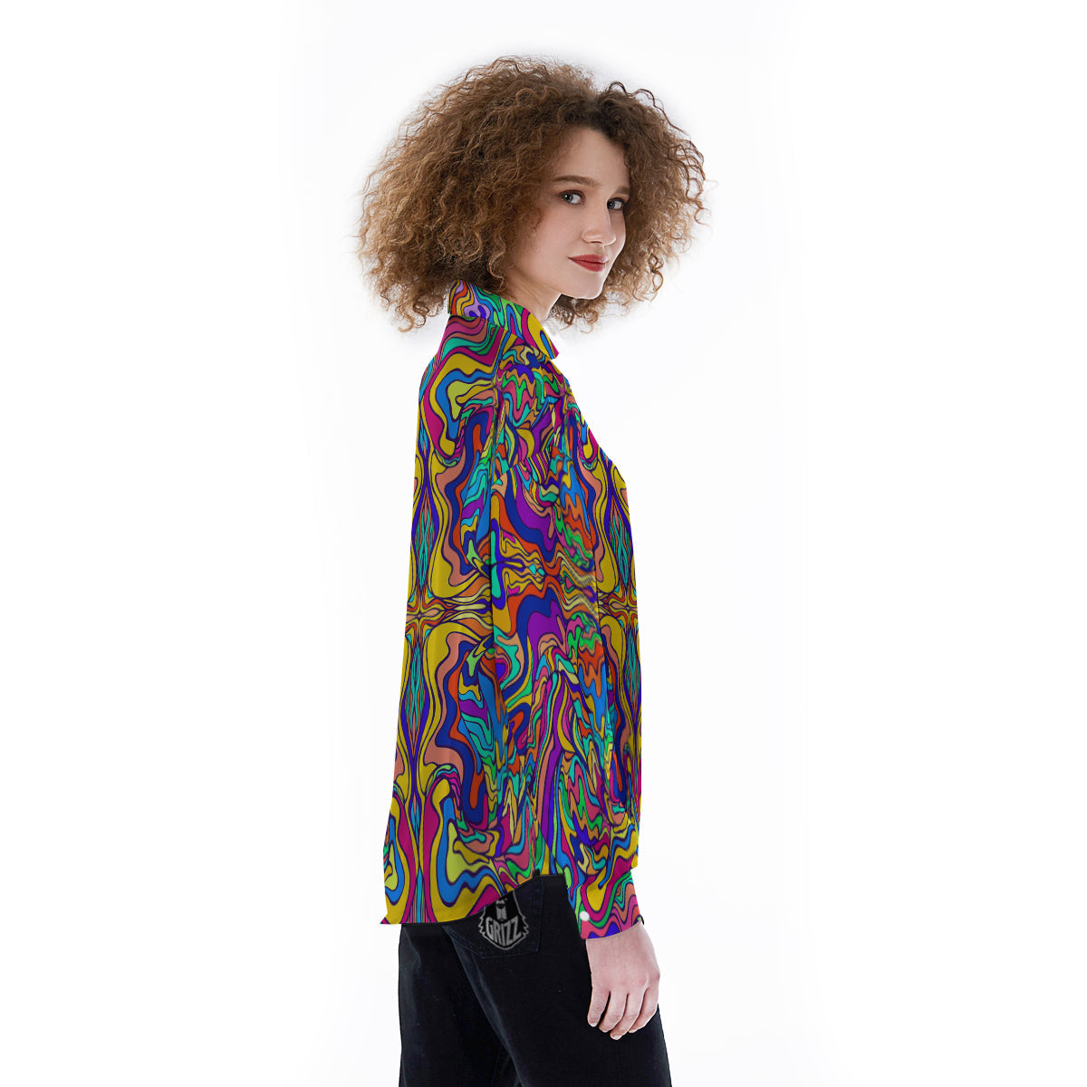 Psychedelic Colorful Fractal Mirror Print Women's Long Sleeve Shirts-grizzshop