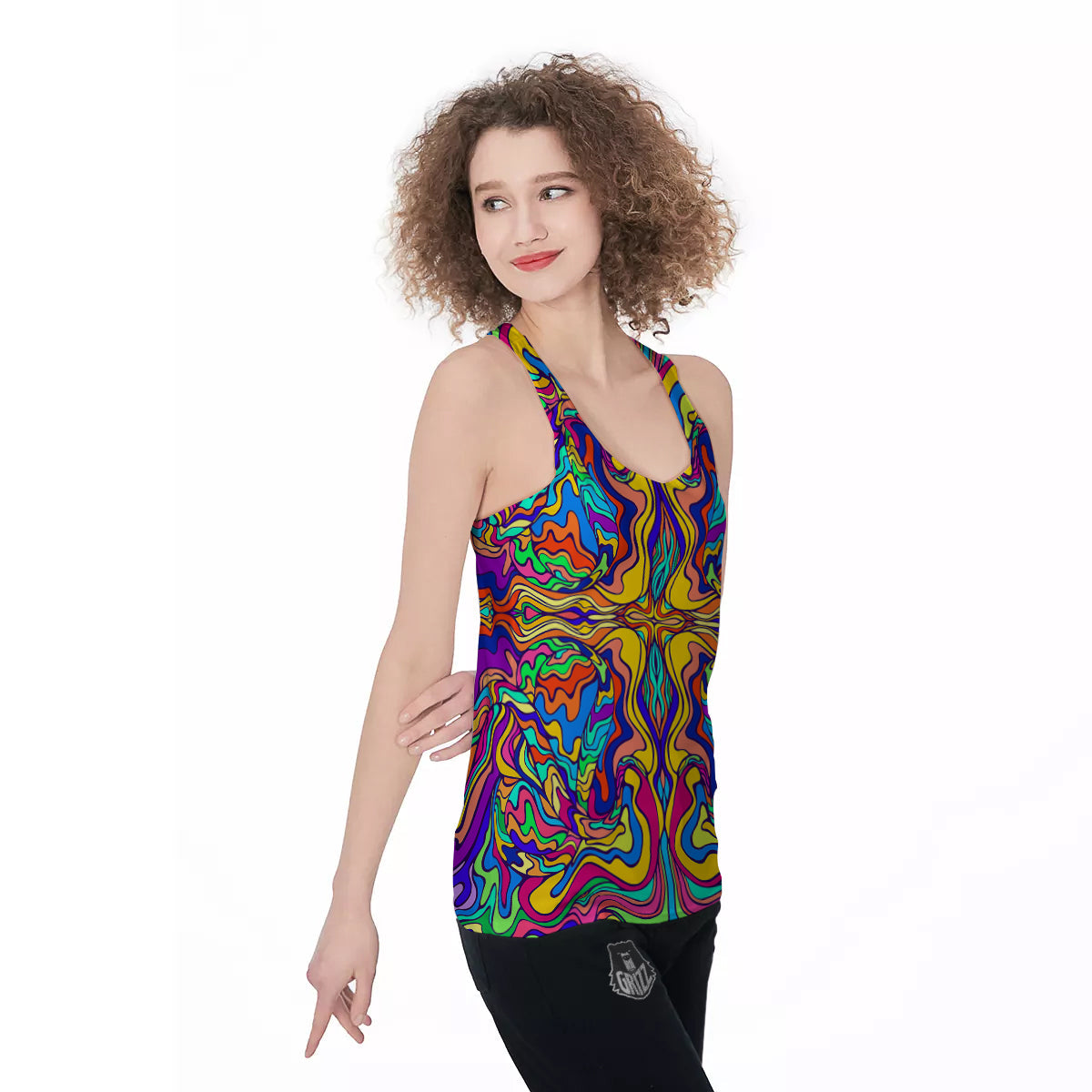 Psychedelic Colorful Fractal Mirror Print Women's Racerback Tank Top-grizzshop