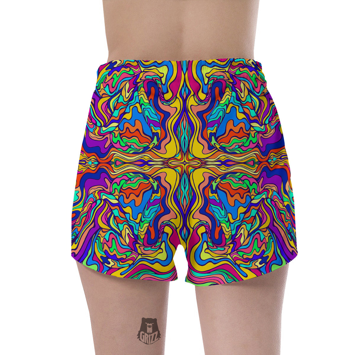 Psychedelic Colorful Fractal Mirror Print Women's Shorts-grizzshop