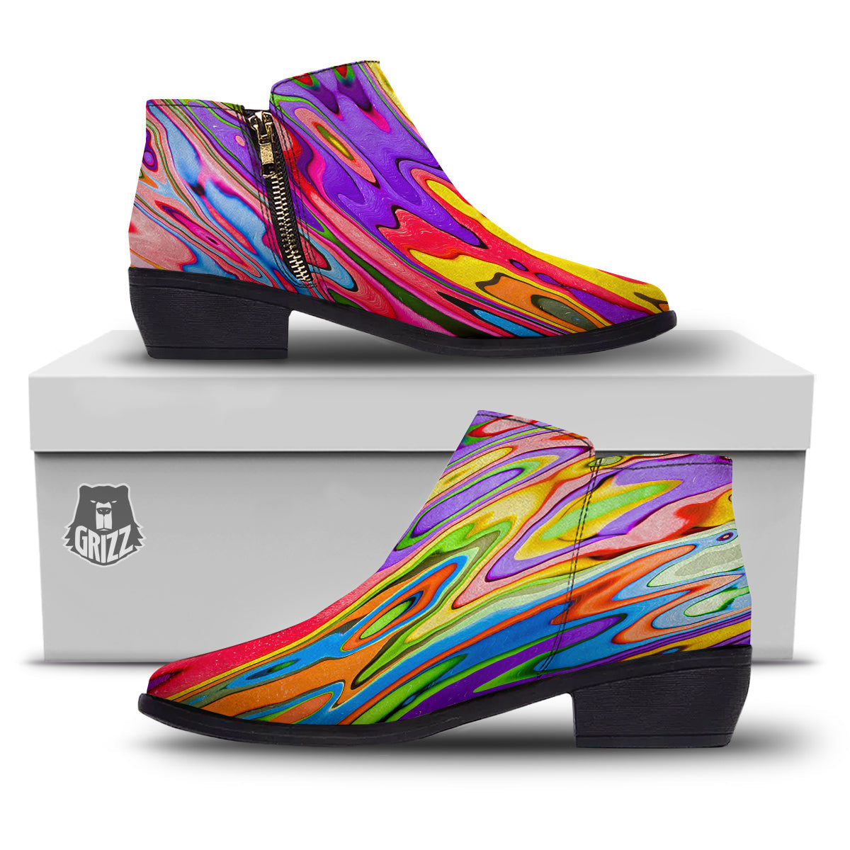 Psychedelic Colorful Print Ankle Boots-grizzshop