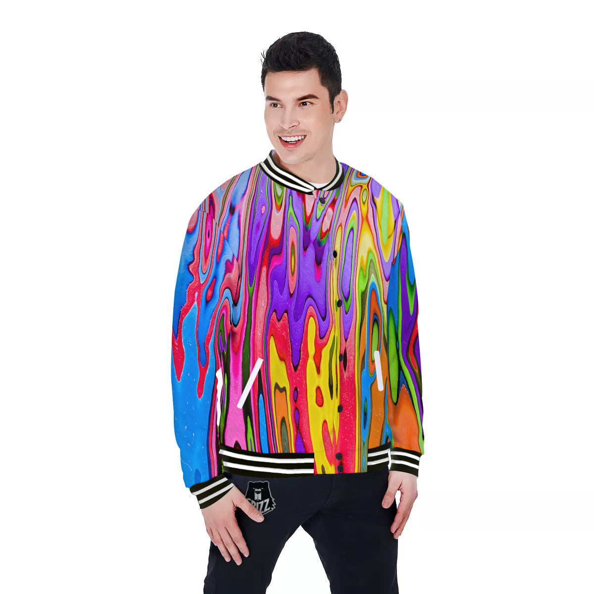 Psychedelic Colorful Print Baseball Jacket-grizzshop