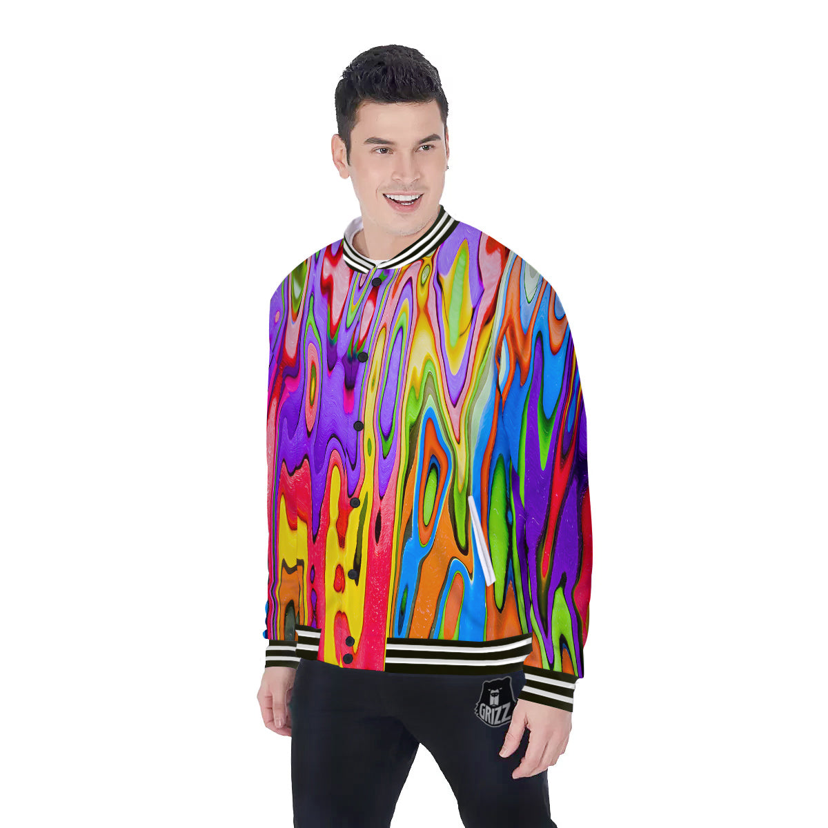Psychedelic Colorful Print Baseball Jacket-grizzshop