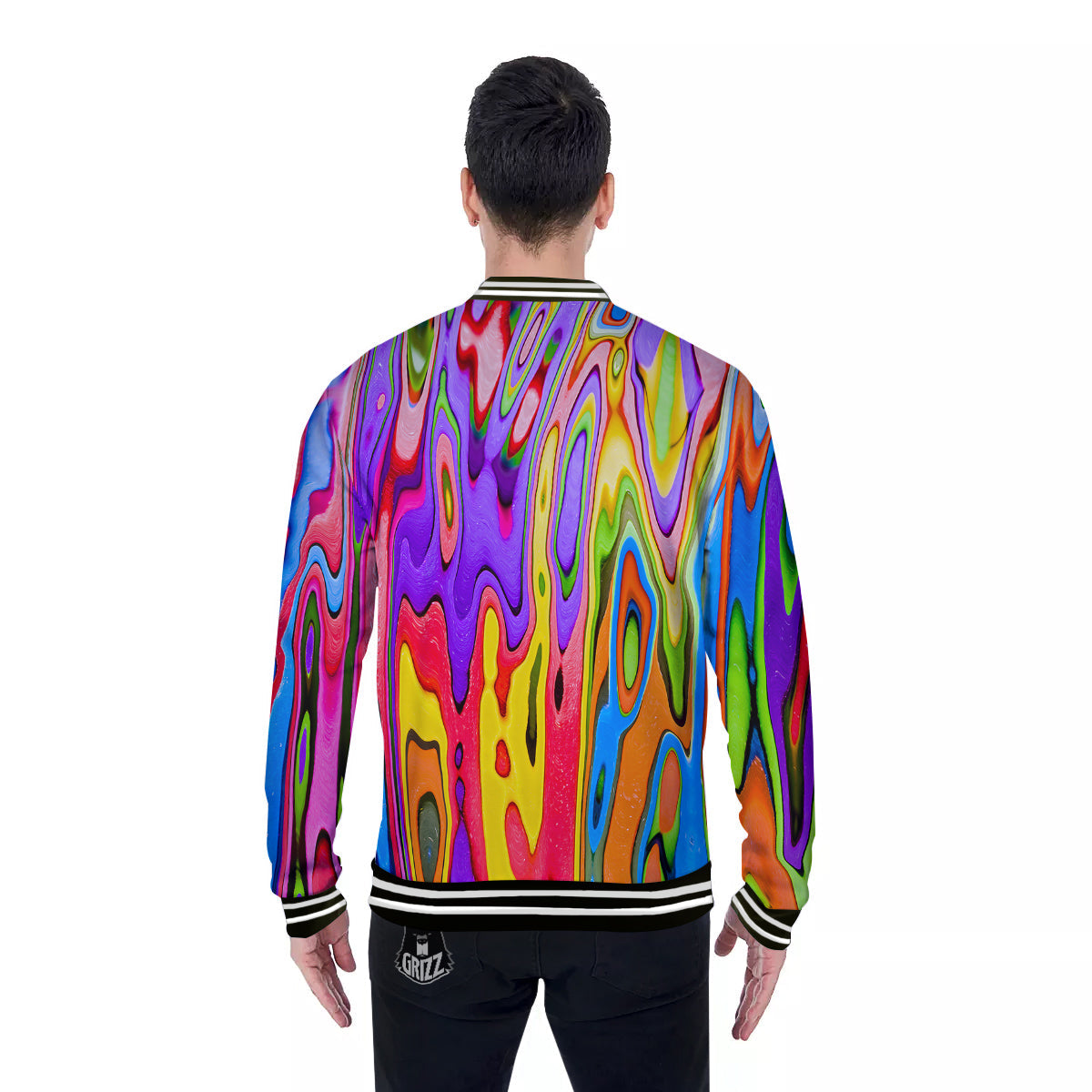 Psychedelic Colorful Print Baseball Jacket-grizzshop