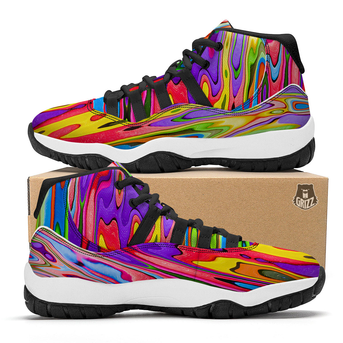 Psychedelic Colorful Print Black Bball Shoes-grizzshop