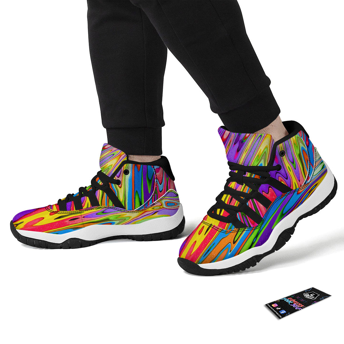 Psychedelic Colorful Print Black Bball Shoes-grizzshop