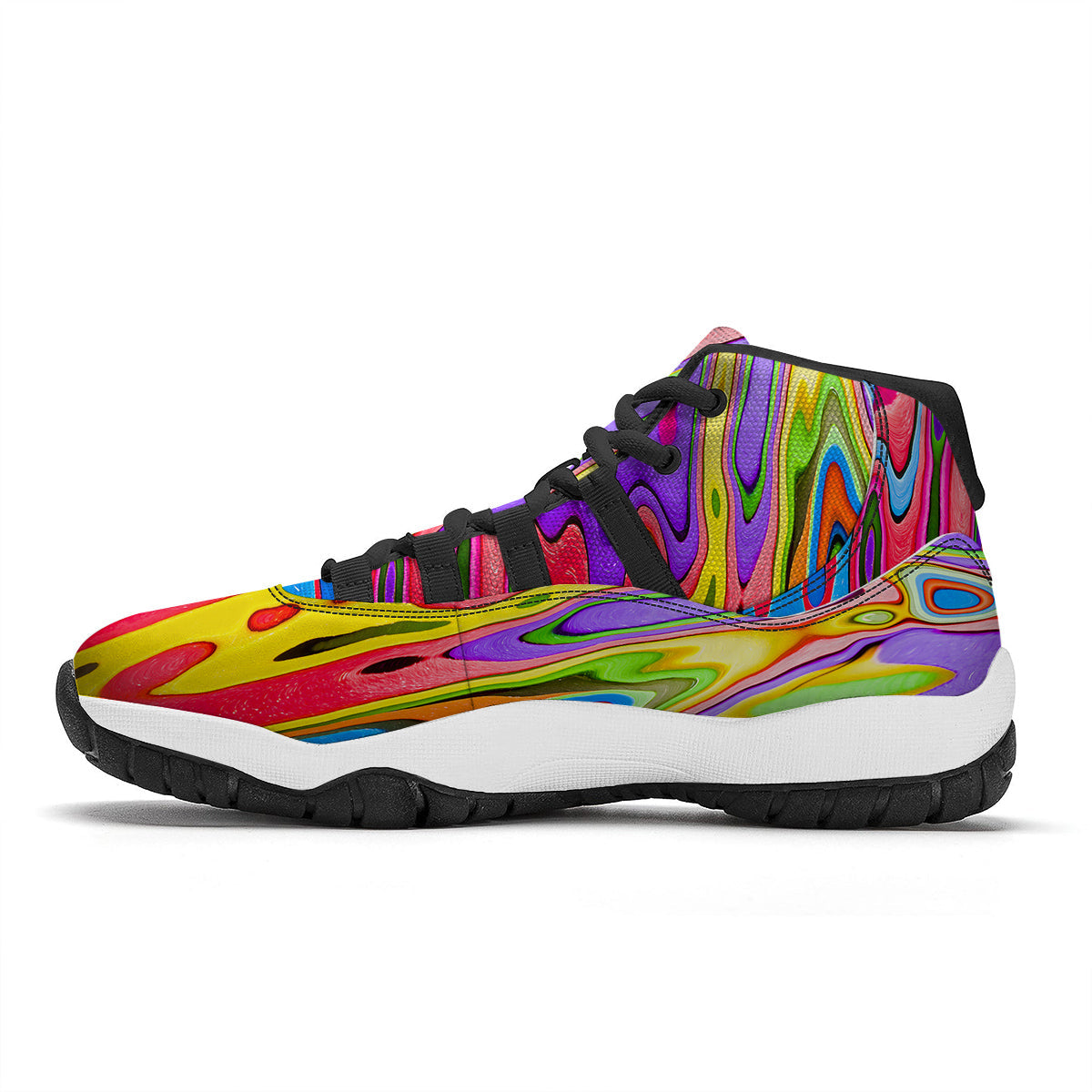 Psychedelic Colorful Print Black Bball Shoes-grizzshop