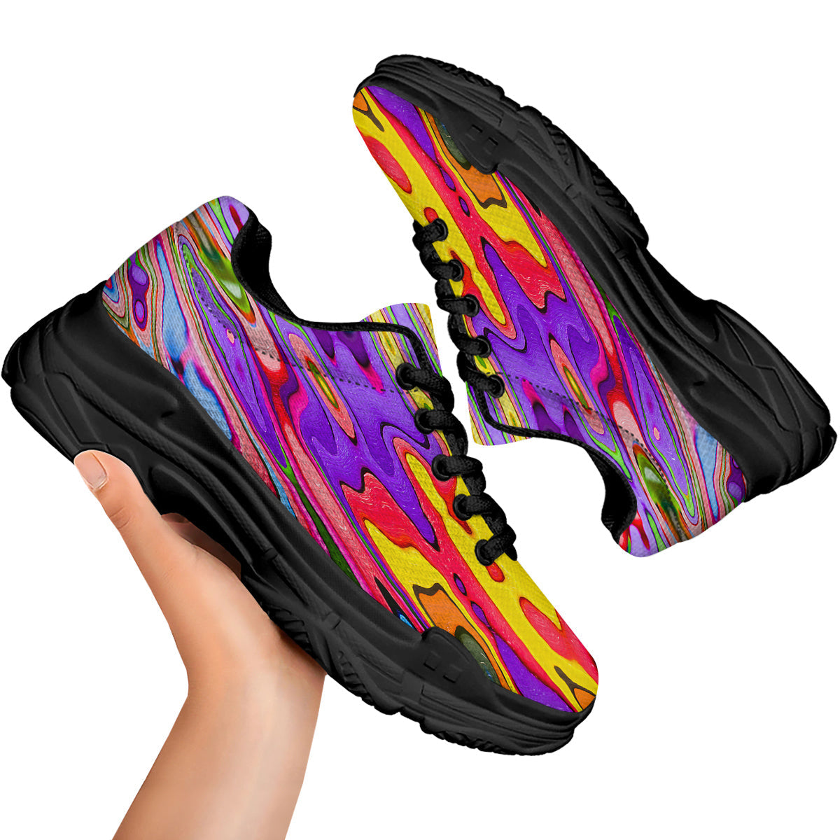 Psychedelic Colorful Print Black Chunky Shoes-grizzshop