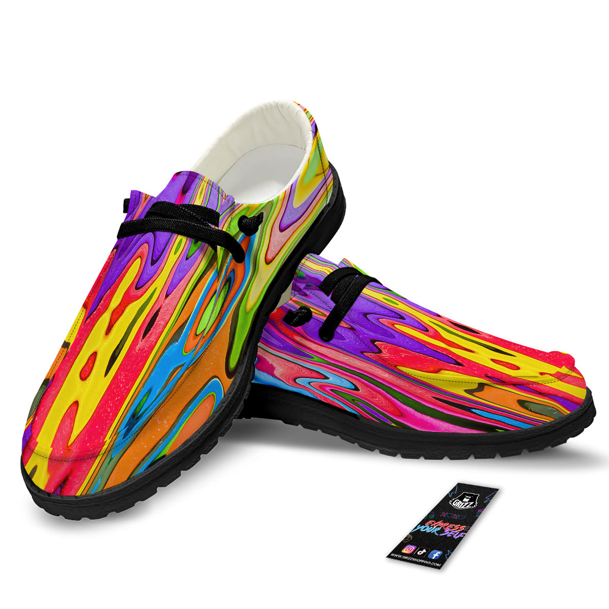 Psychedelic Colorful Print Black Loafers-grizzshop