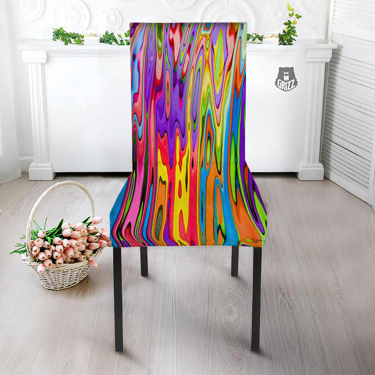 Psychedelic Colorful Print Dining Chair Slipcover-grizzshop