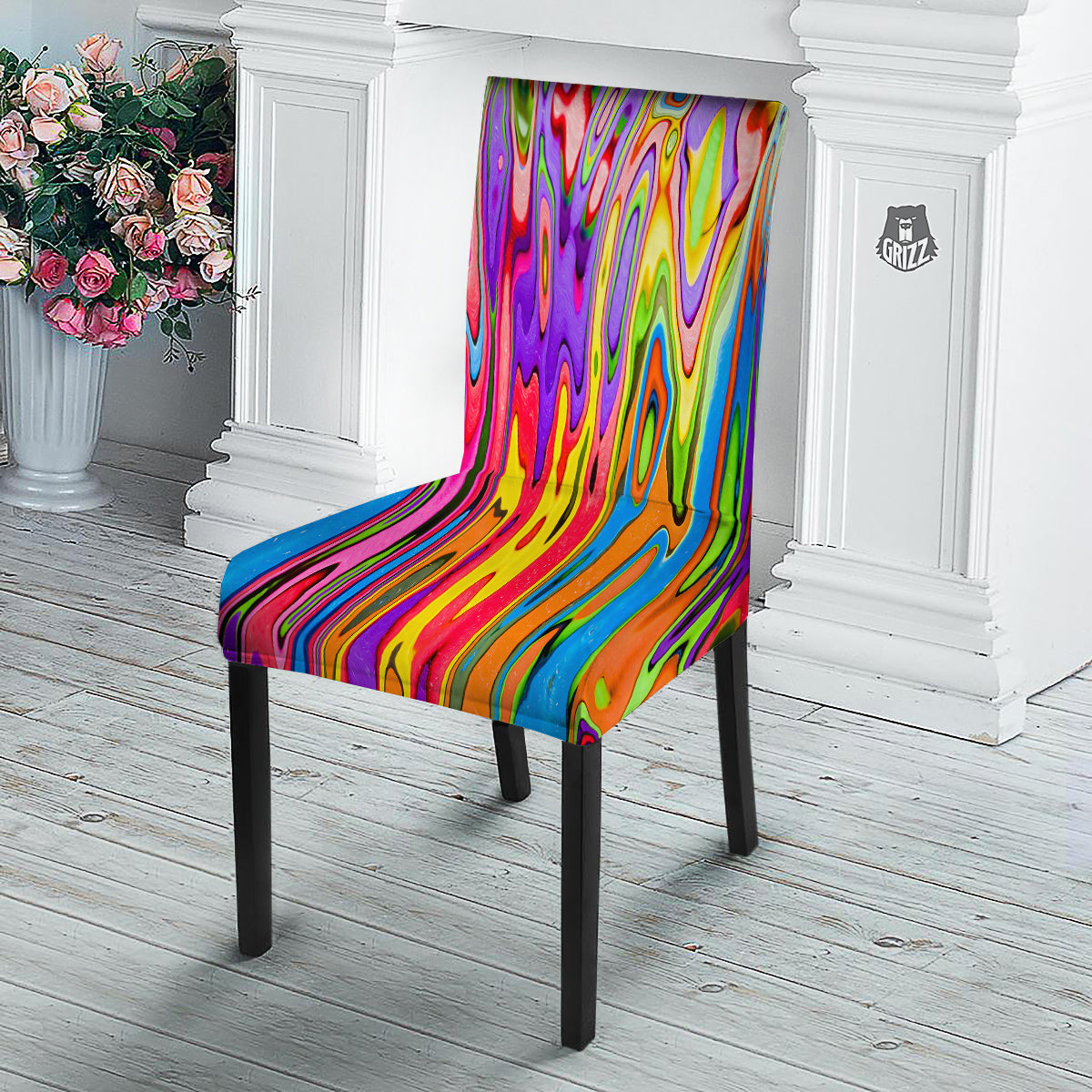 Psychedelic Colorful Print Dining Chair Slipcover-grizzshop