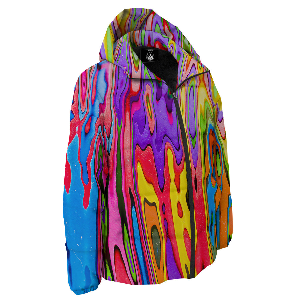 Psychedelic Colorful Print Down Jacket-grizzshop