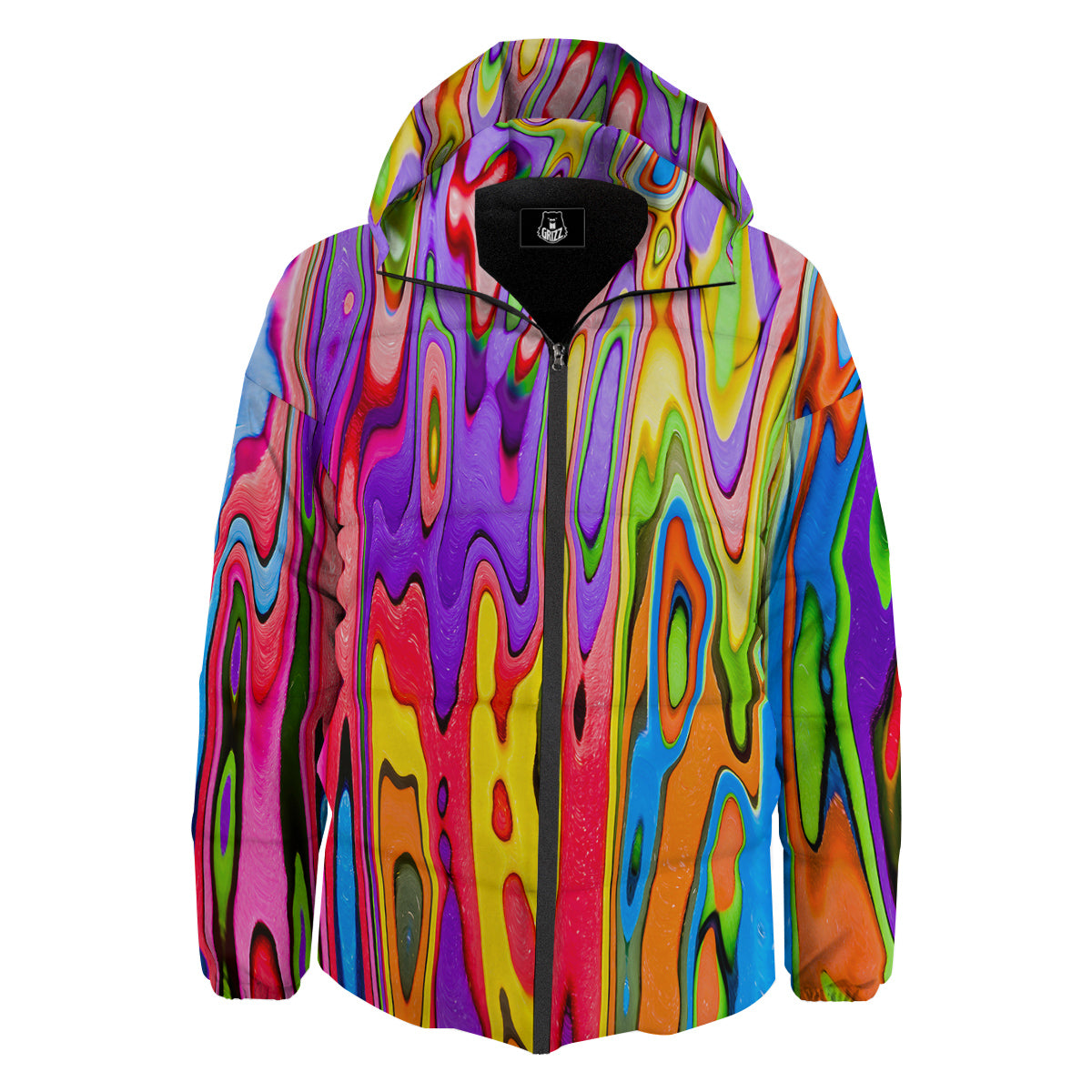 Psychedelic Colorful Print Down Jacket-grizzshop